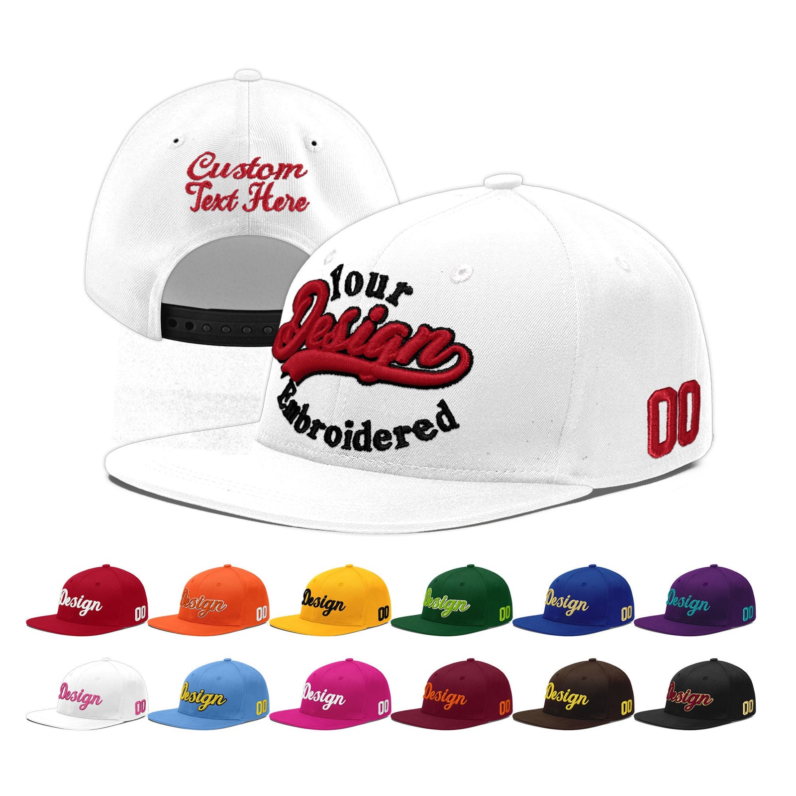 Custom White 3D Puff Embroidery Flat Embroidery Casual Sport Baseball Cap