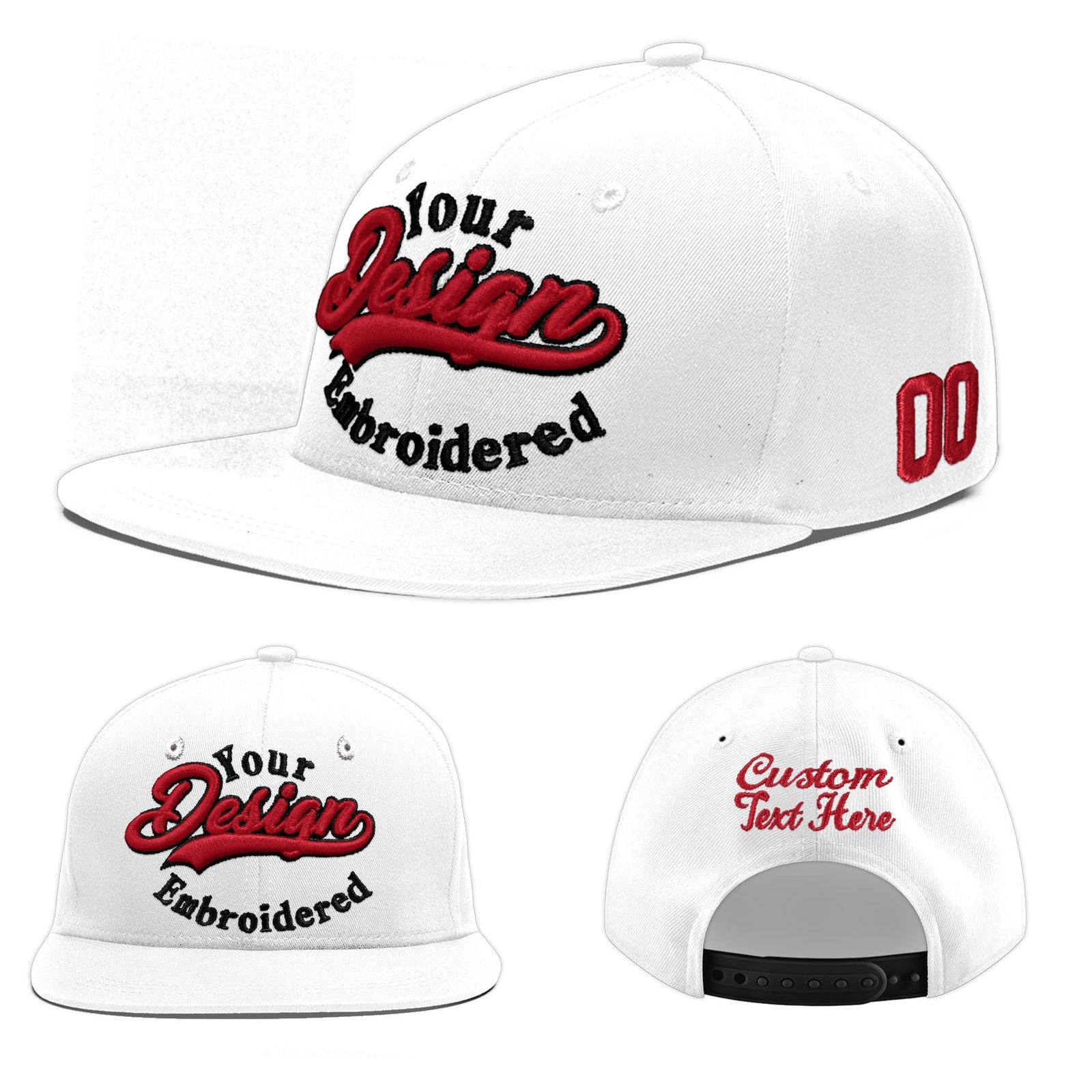 Custom White 3D Puff Embroidery Flat Embroidery Casual Sport Baseball Cap