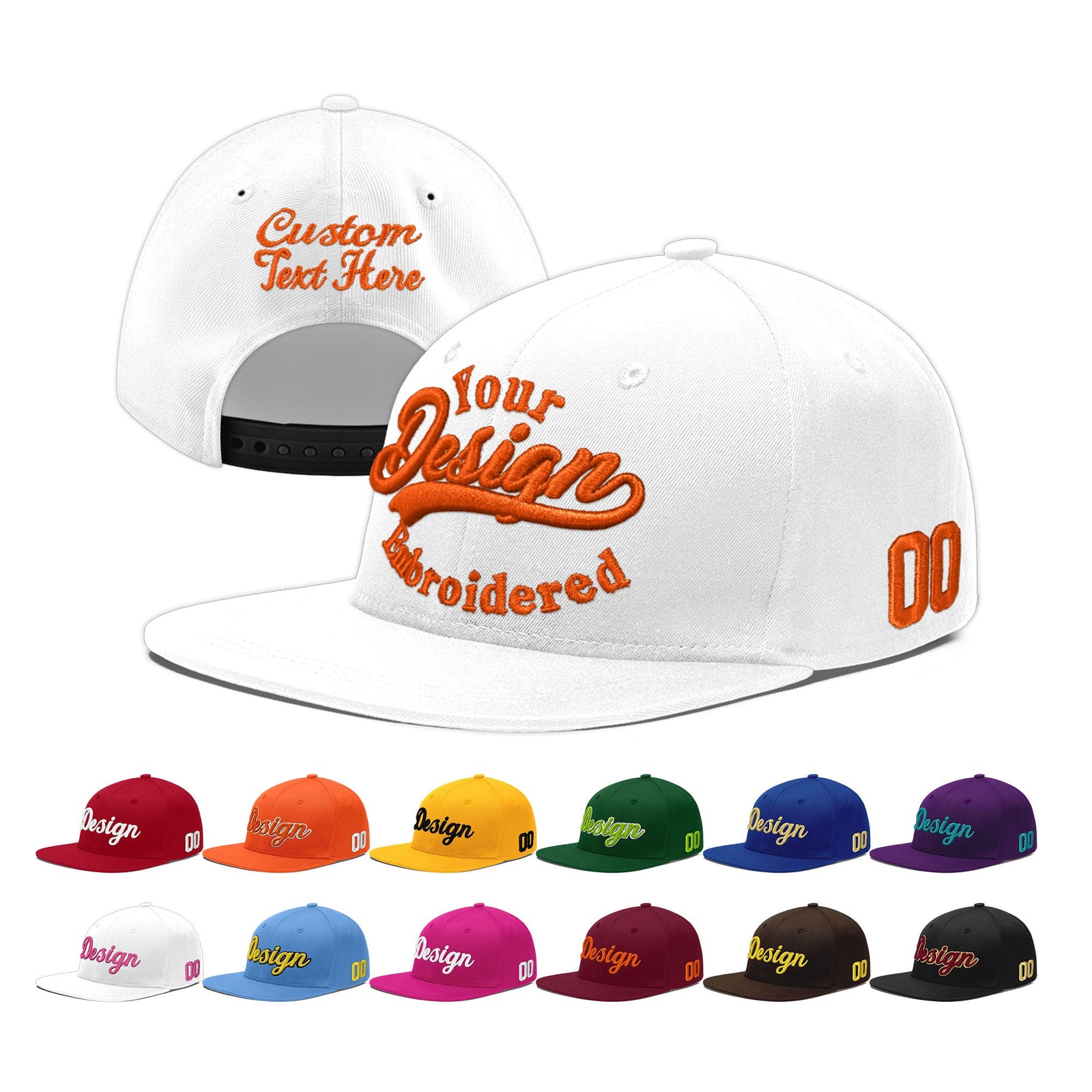 Custom White 3D Puff Embroidery Flat Embroidery Casual Sport Baseball Cap