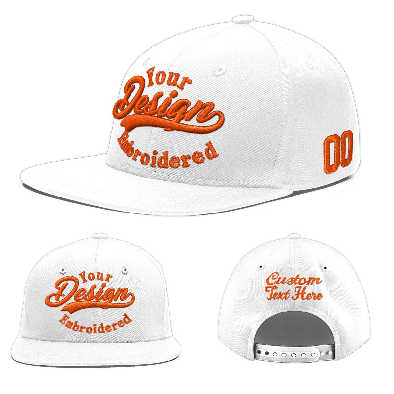 Custom White 3D Puff Embroidery Flat Embroidery Casual Sport Baseball Cap