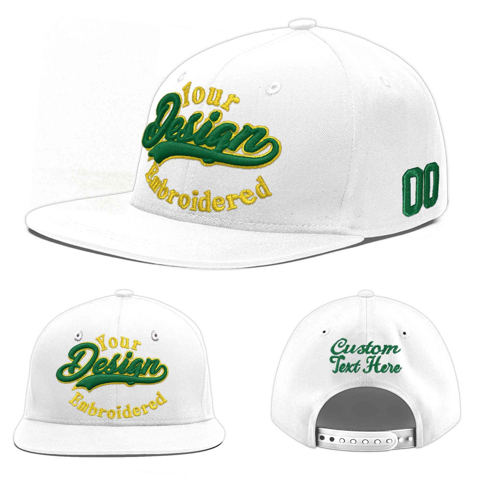 Custom White 3D Puff Embroidery Flat Embroidery Casual Sport Baseball Cap