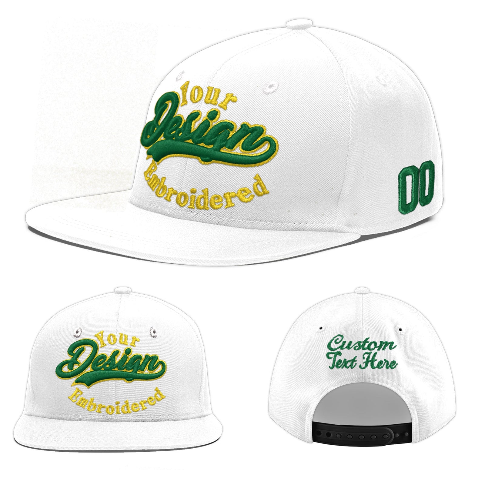 Custom White 3D Puff Embroidery Flat Embroidery Casual Sport Baseball Cap