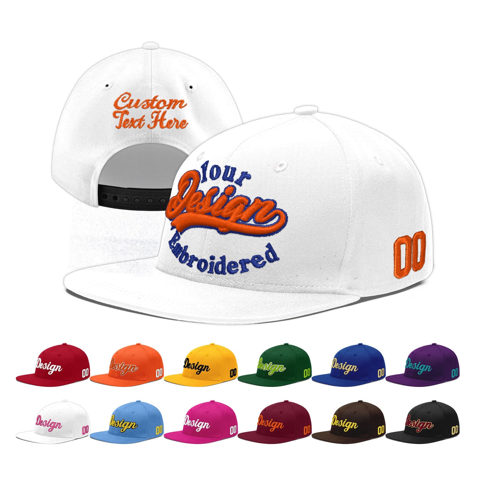 Custom White 3D Puff Embroidery Flat Embroidery Casual Sport Baseball Cap