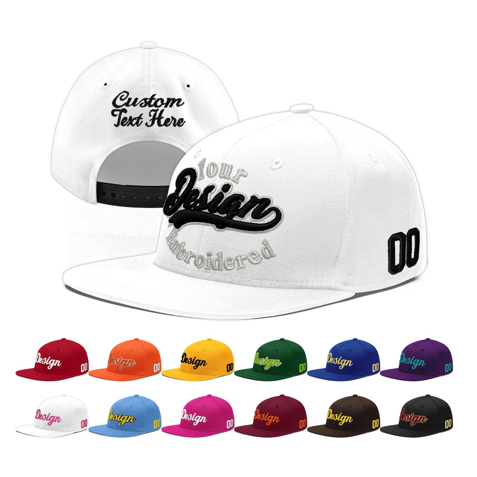 Custom White 3D Puff Embroidery Flat Embroidery Casual Sport Baseball Cap