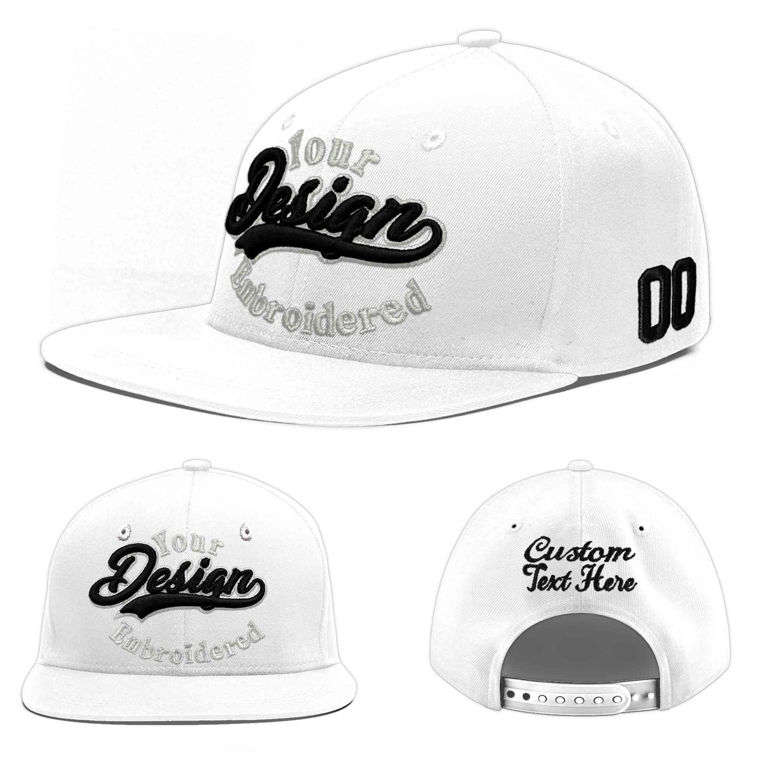 Custom White 3D Puff Embroidery Flat Embroidery Casual Sport Baseball Cap