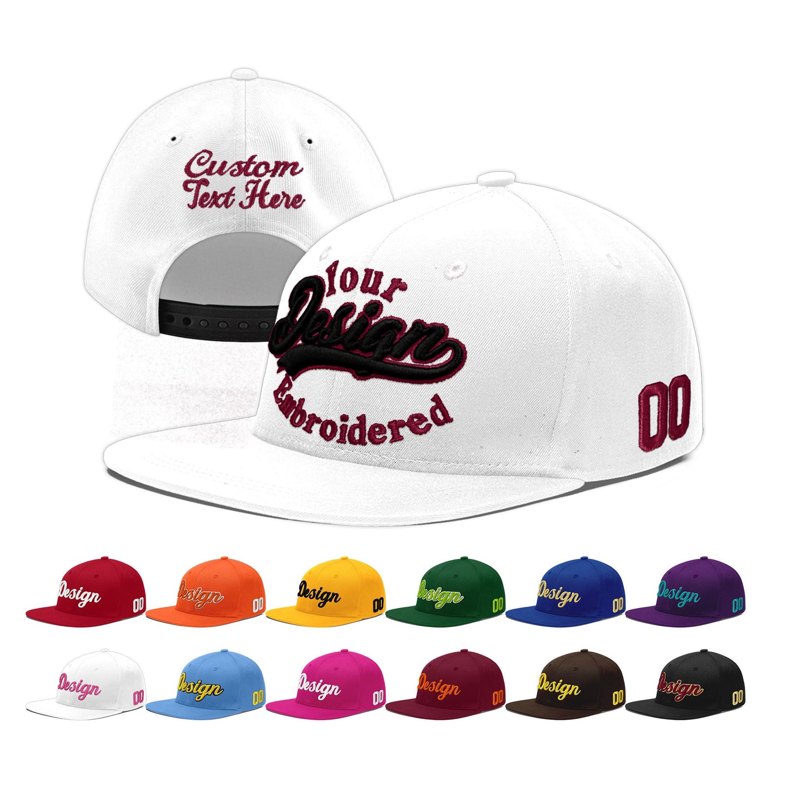 Custom White 3D Puff Embroidery Flat Embroidery Casual Sport Baseball Cap