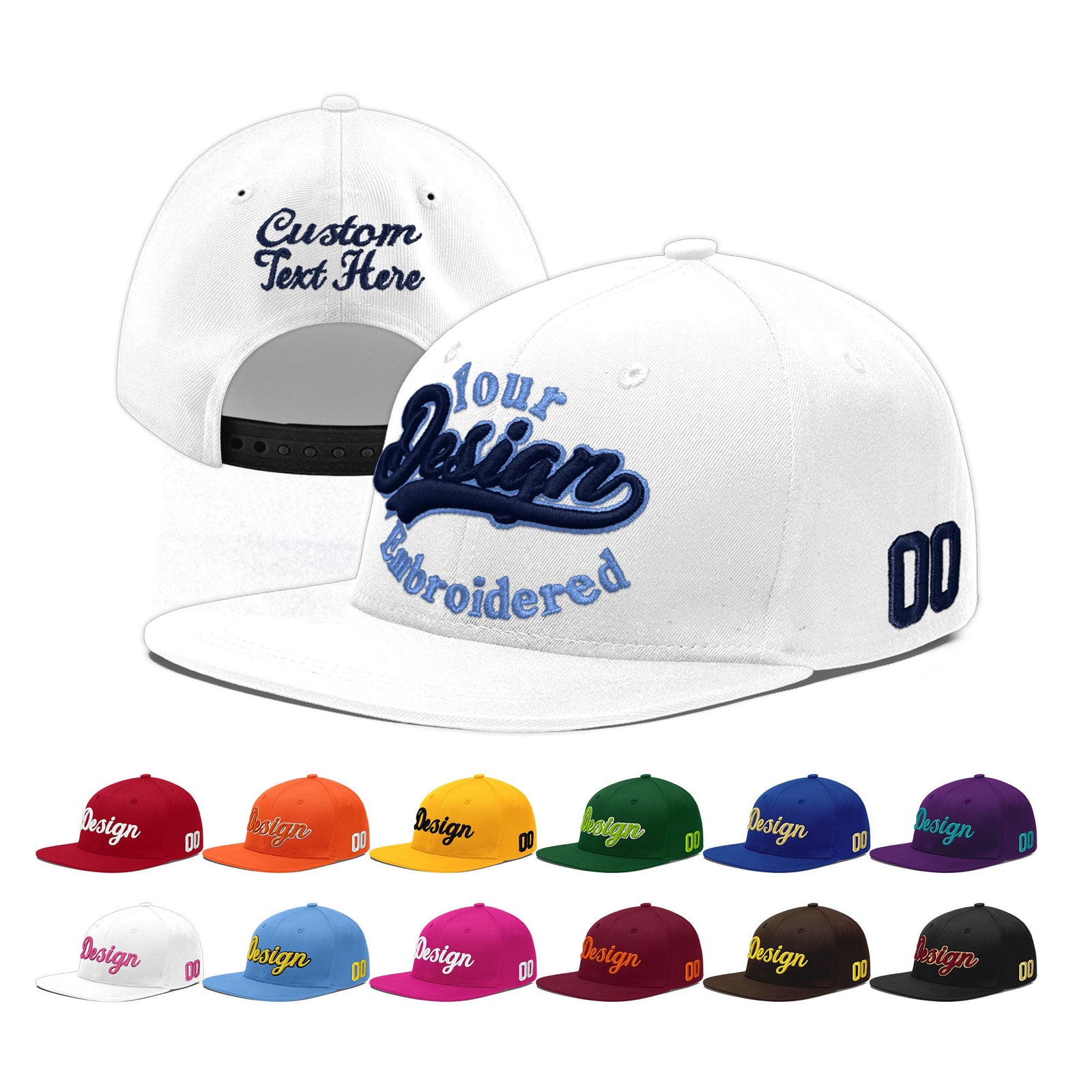 Custom White 3D Puff Embroidery Flat Embroidery Casual Sport Baseball Cap