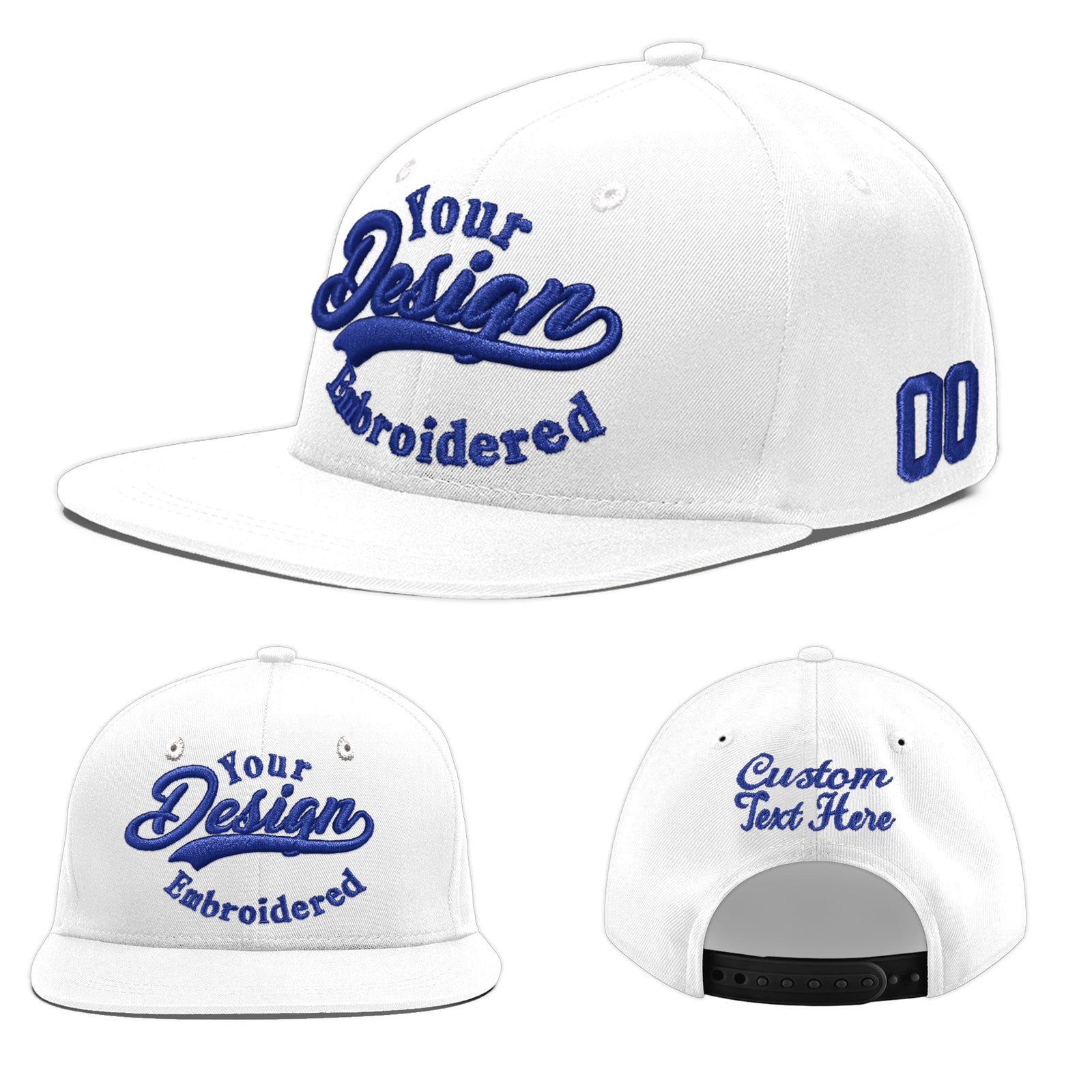 Custom White 3D Puff Embroidery Flat Embroidery Casual Sport Baseball Cap