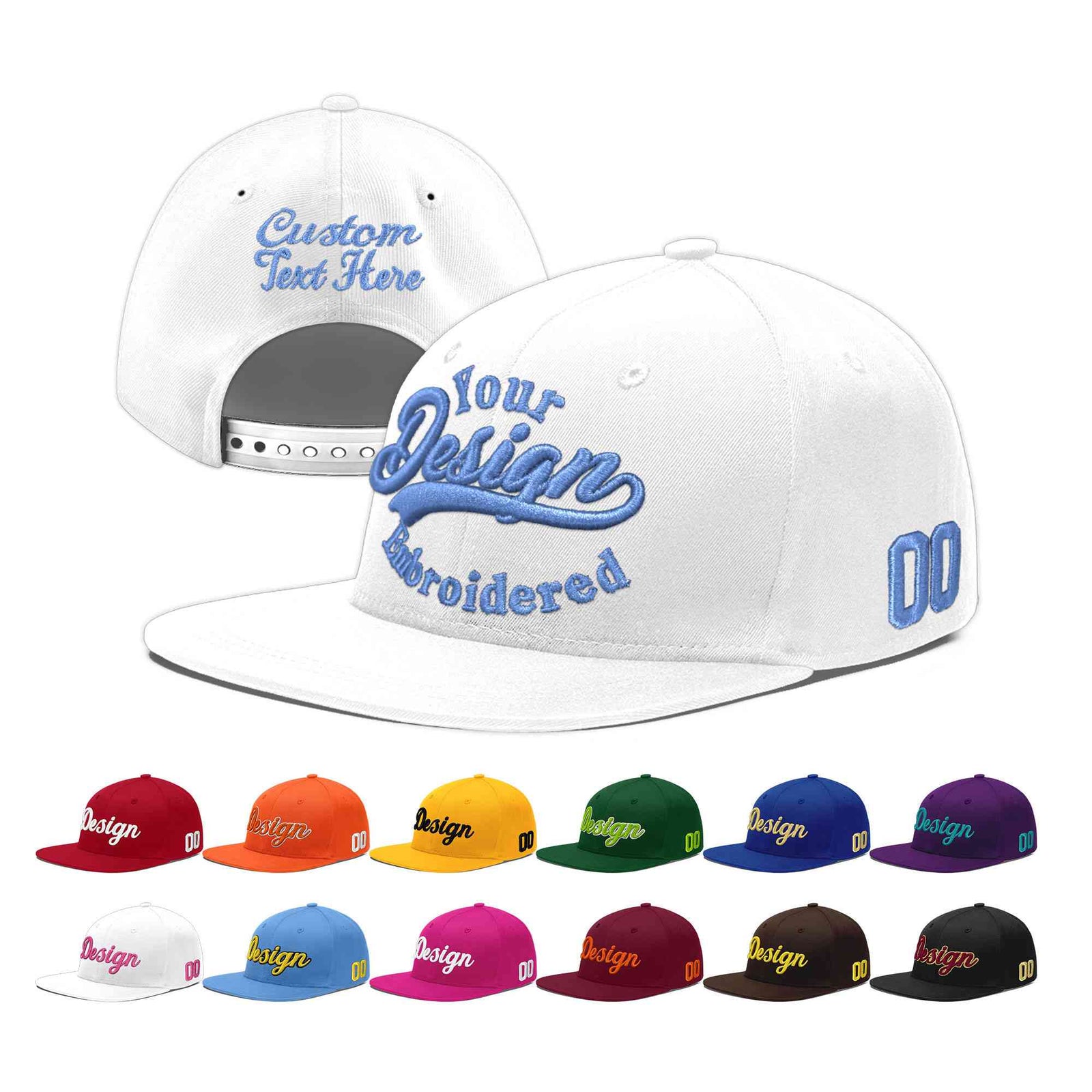 Custom White 3D Puff Embroidery Flat Embroidery Casual Sport Baseball Cap