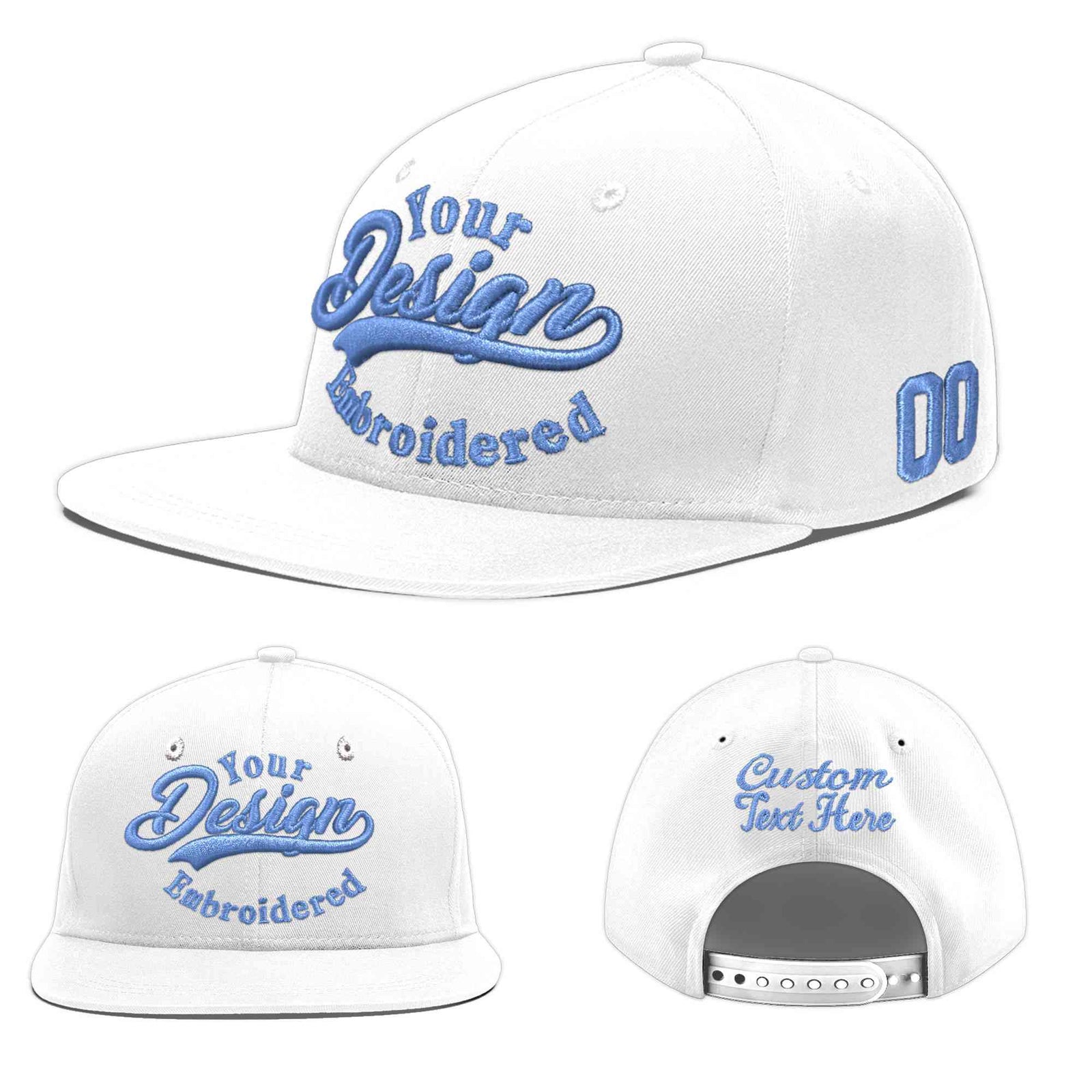 Custom White 3D Puff Embroidery Flat Embroidery Casual Sport Baseball Cap