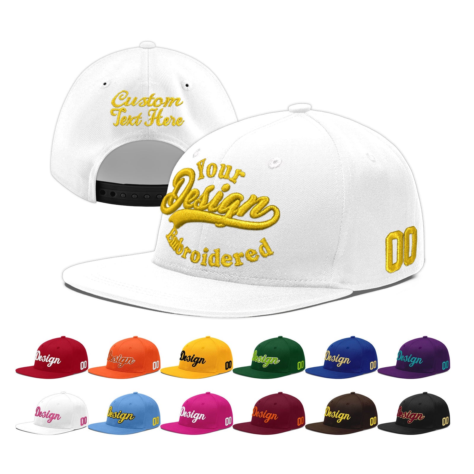 Custom White 3D Puff Embroidery Flat Embroidery Casual Sport Baseball Cap