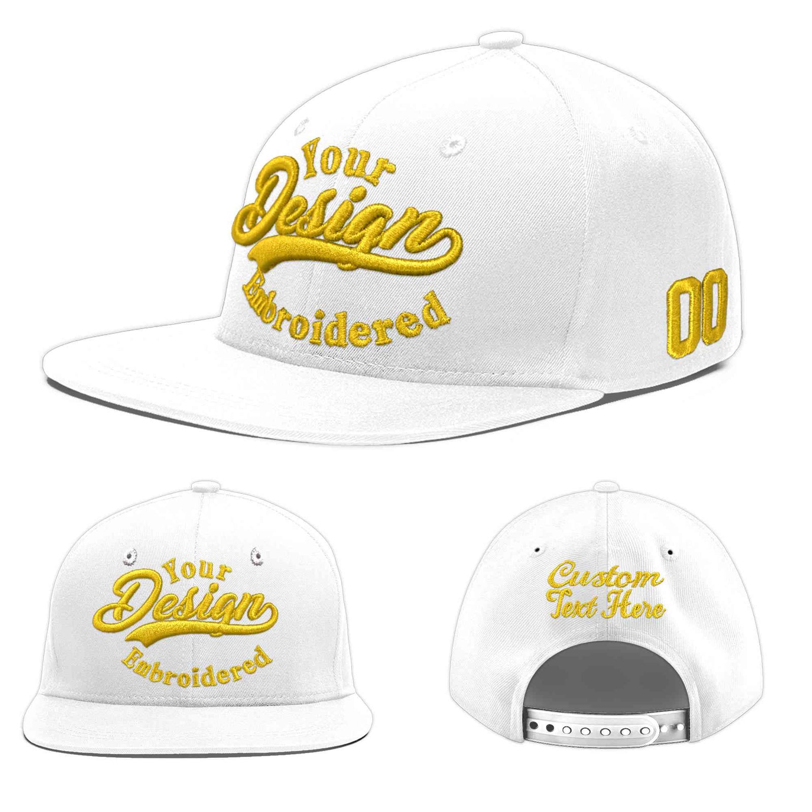 Custom White 3D Puff Embroidery Flat Embroidery Casual Sport Baseball Cap