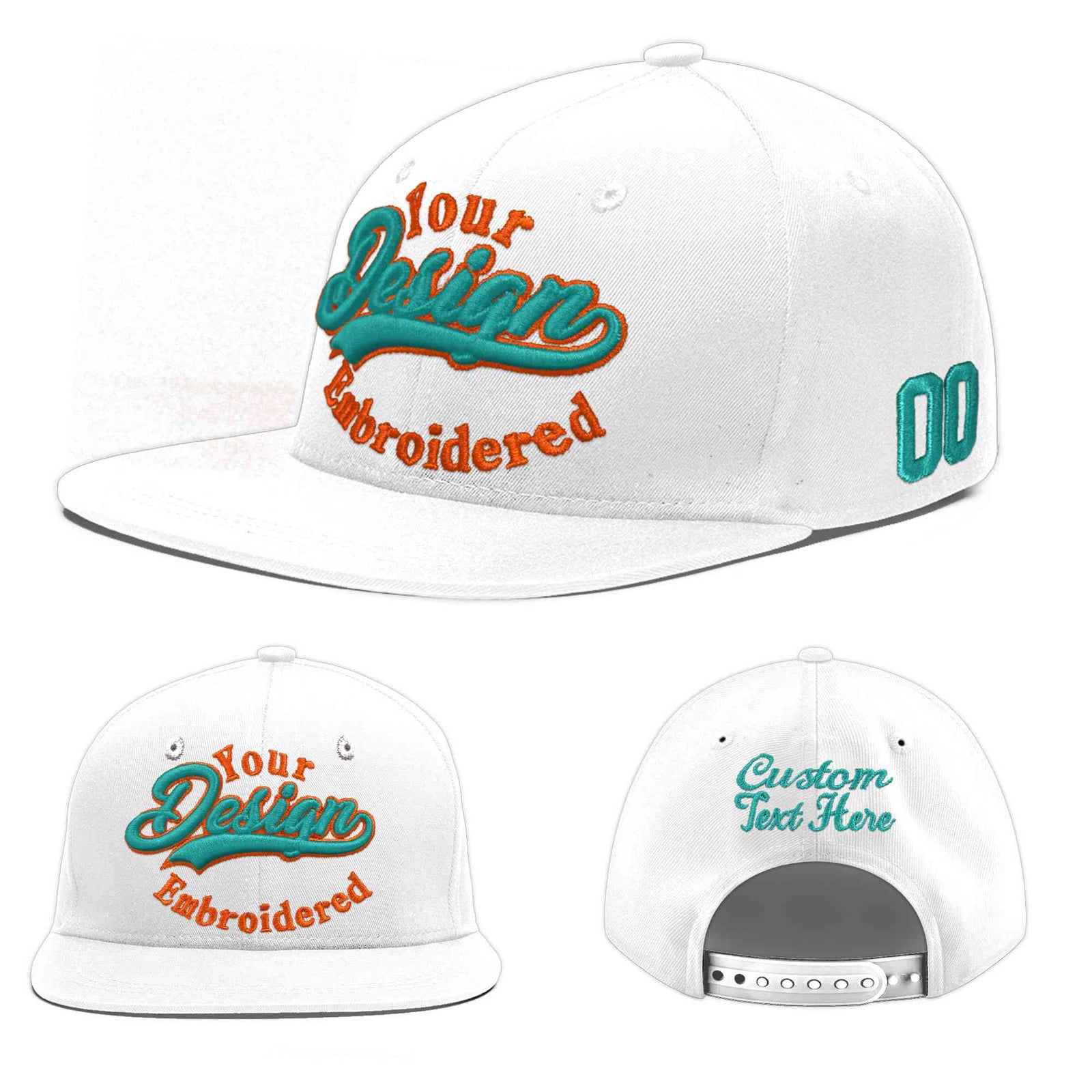 Custom White 3D Puff Embroidery Flat Embroidery Casual Sport Baseball Cap