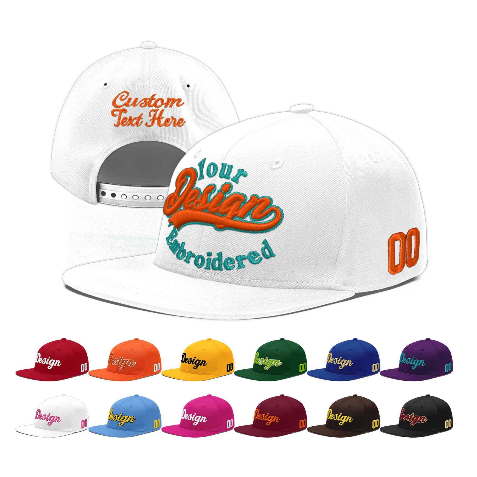 Custom White 3D Puff Embroidery Flat Embroidery Casual Sport Baseball Cap