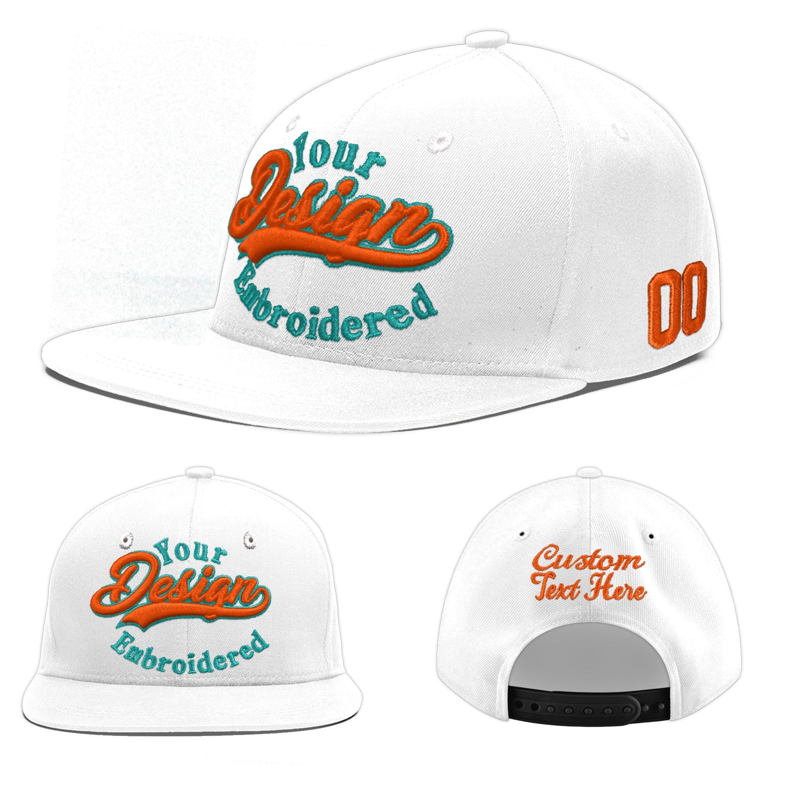 Custom White Light Blue-Navy 3D Puff Embroidery Flat Embroidery Casual Sport Baseball Cap