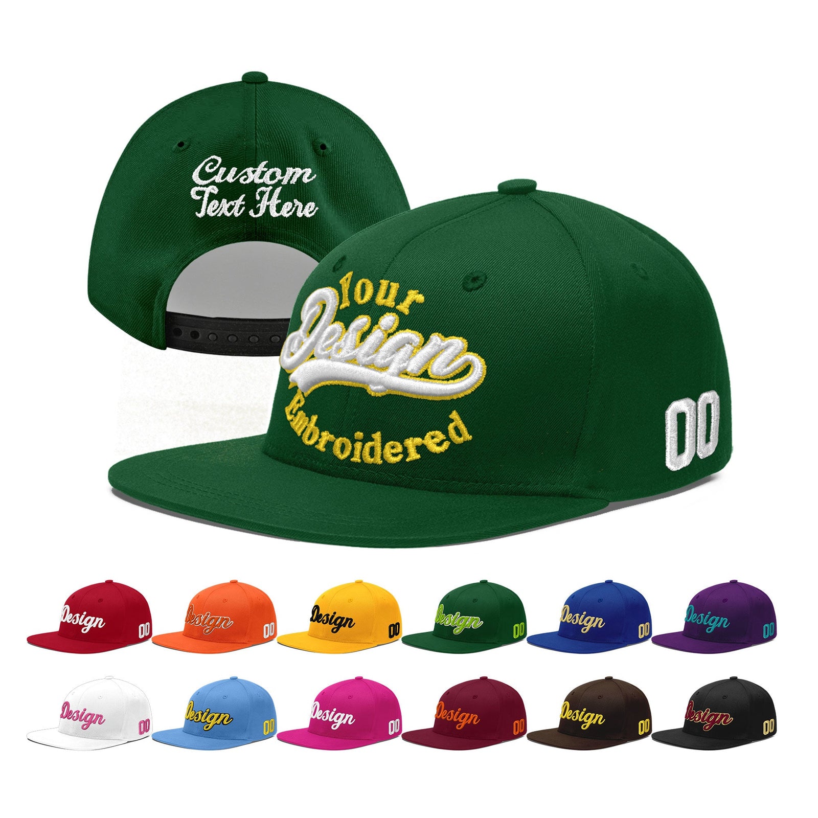 Custom Green 3D Puff Embroidery Flat Embroidery Casual Sport Baseball Cap