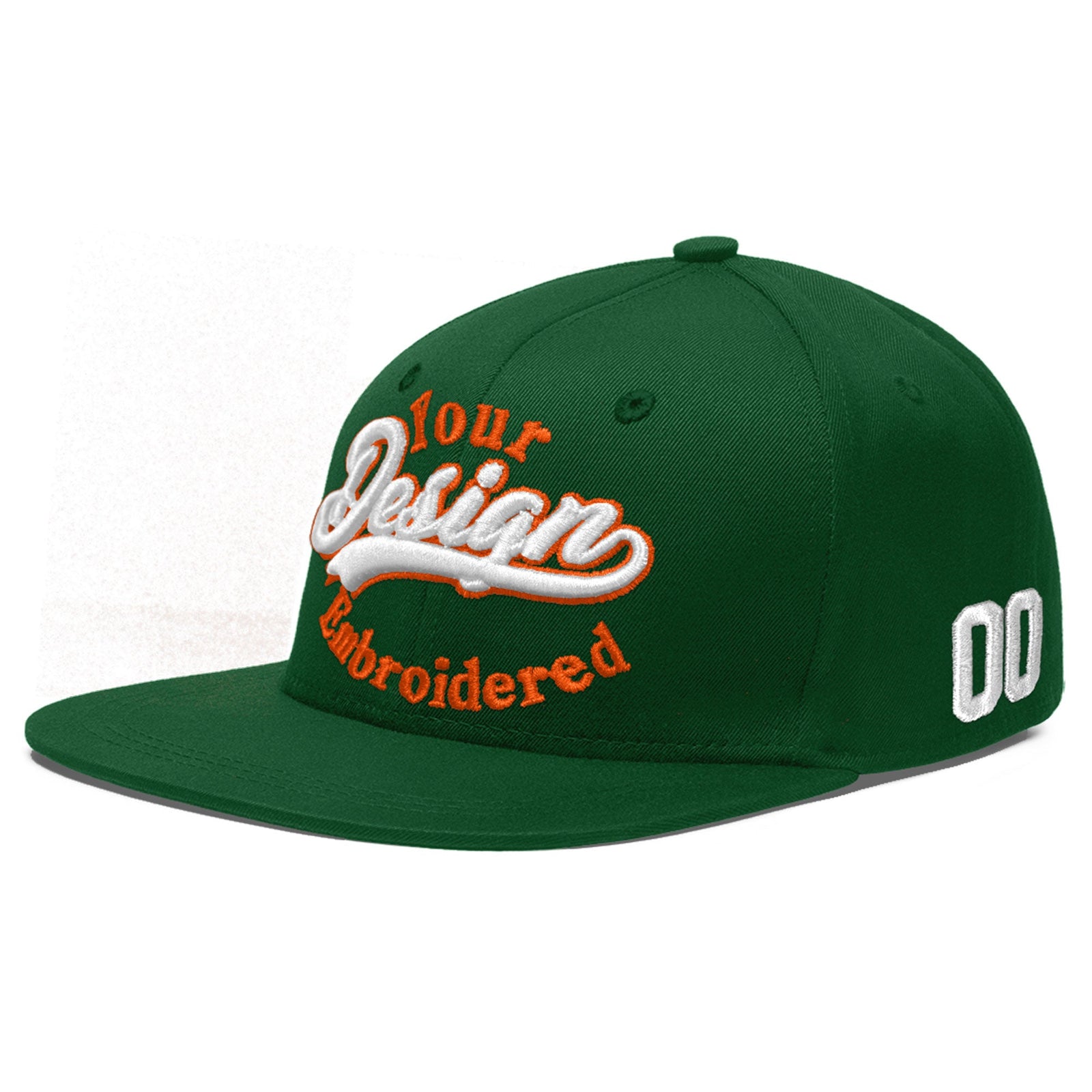 Custom Green 3D Puff Embroidery Flat Embroidery Casual Sport Baseball Cap