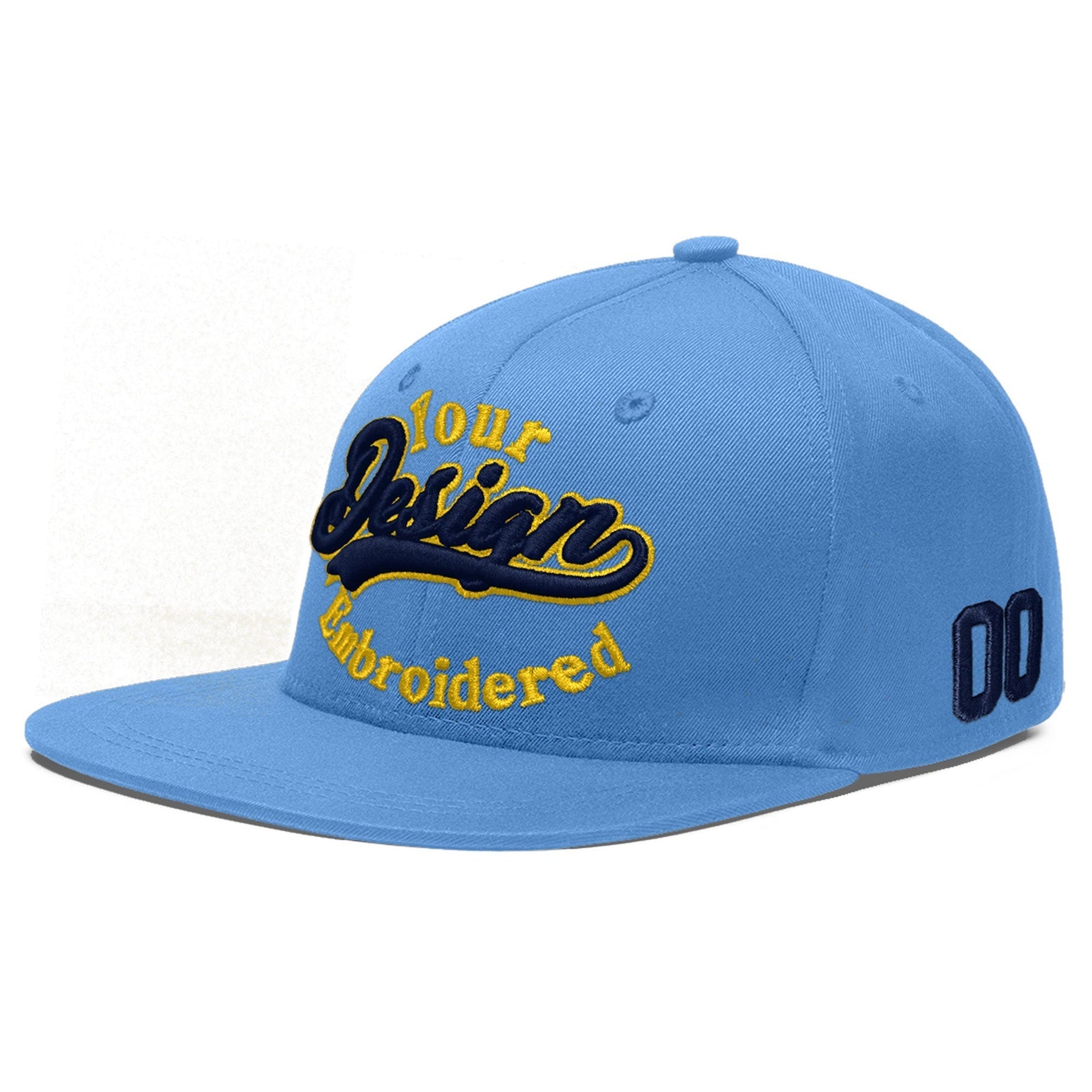 Custom Light Blue 3D Puff Embroidery Flat Embroidery Casual Sport Baseball Cap
