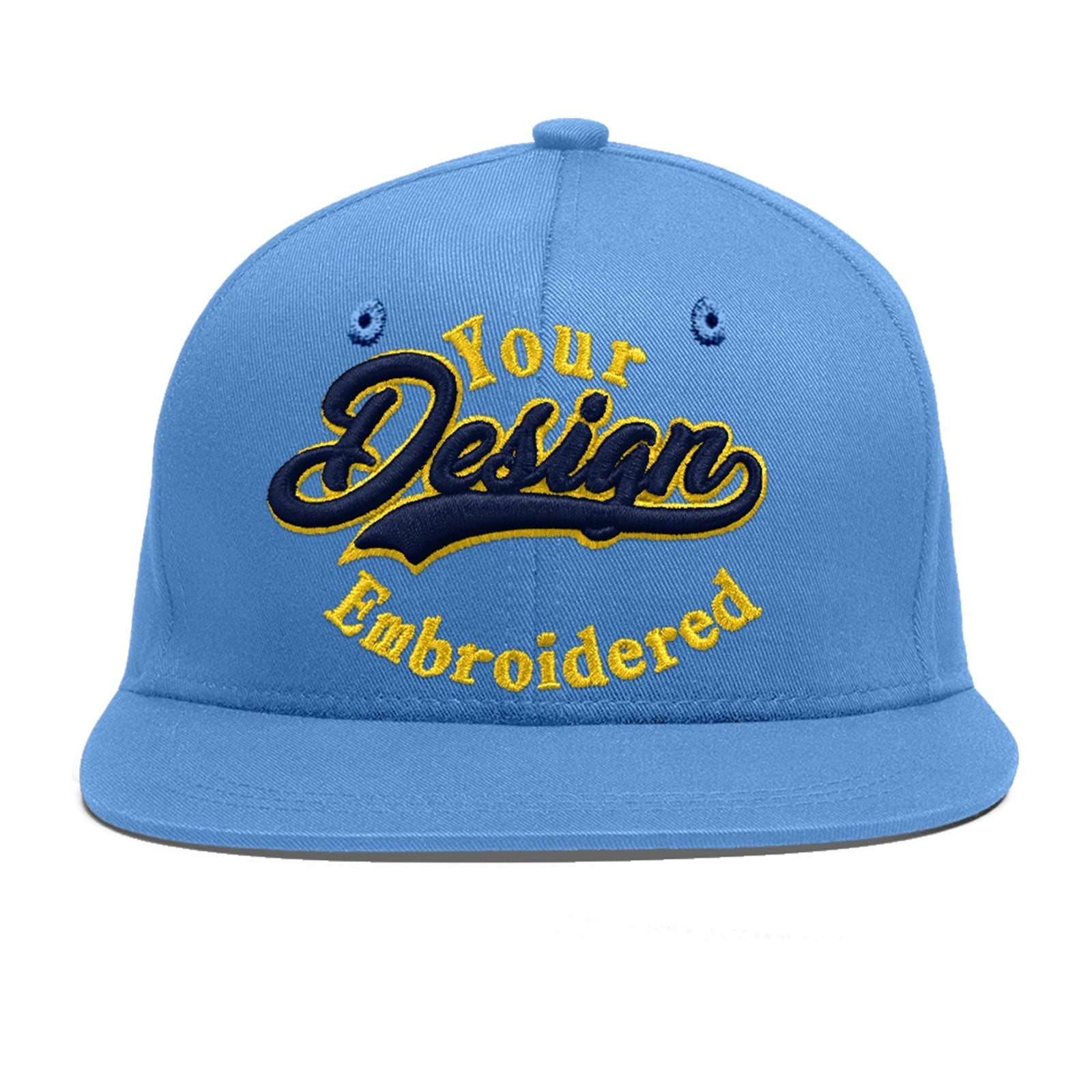 Custom Light Blue 3D Puff Embroidery Flat Embroidery Casual Sport Baseball Cap
