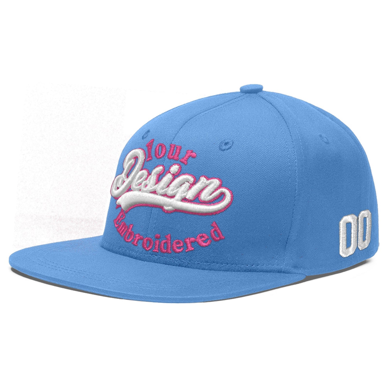 Custom Light Blue 3D Puff Embroidery Flat Embroidery Casual Sport Baseball Cap