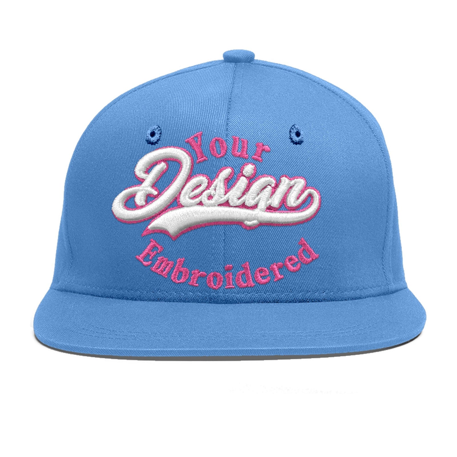 Custom Light Blue 3D Puff Embroidery Flat Embroidery Casual Sport Baseball Cap
