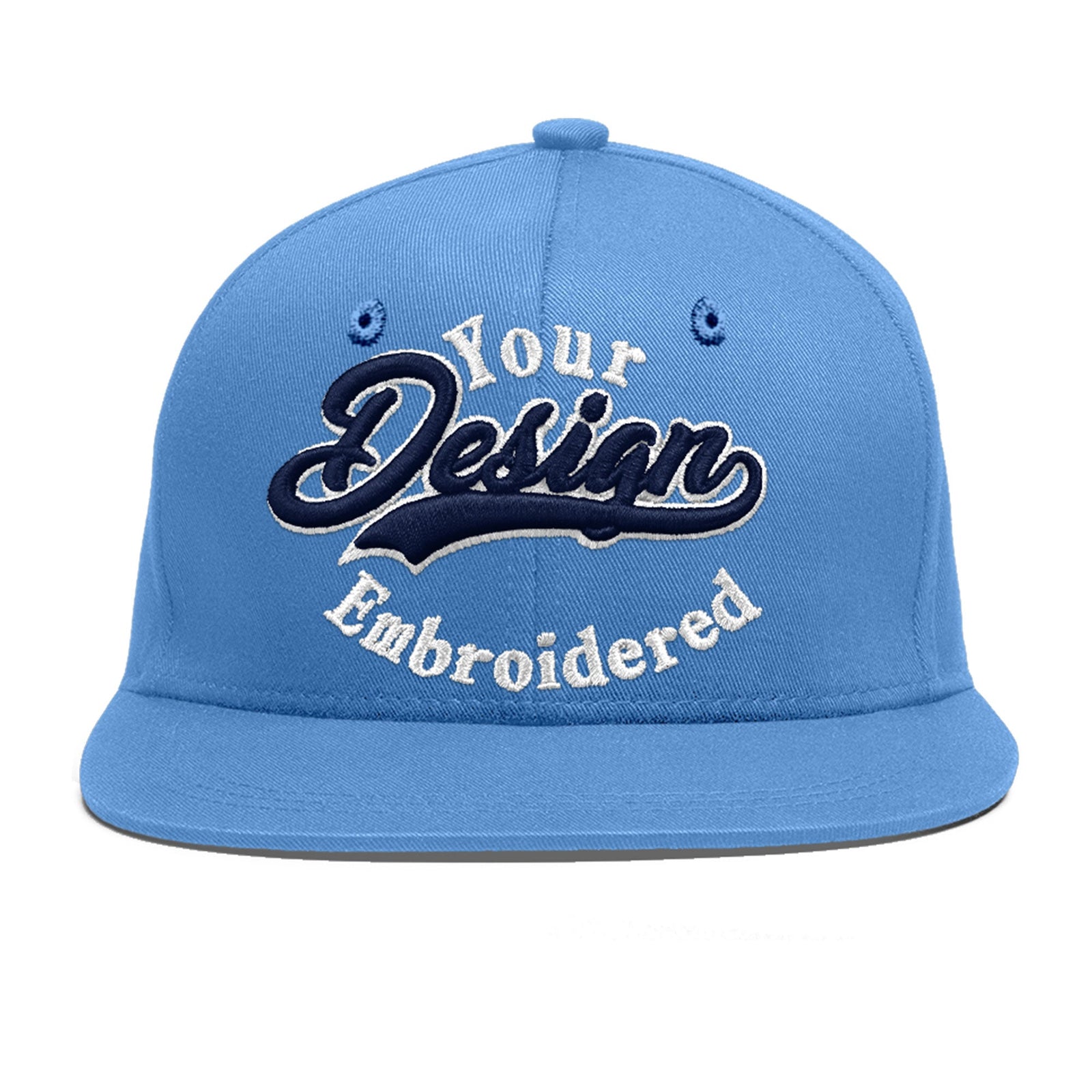 Custom Powder Blue 3D Puff Embroidery Flat Embroidery Casual Sport Baseball Cap