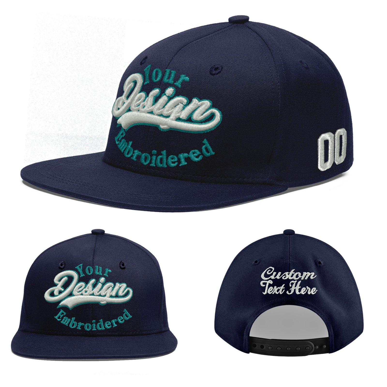 Custom Navy 3D Puff Embroidery Flat Embroidery Casual Sport Baseball Cap