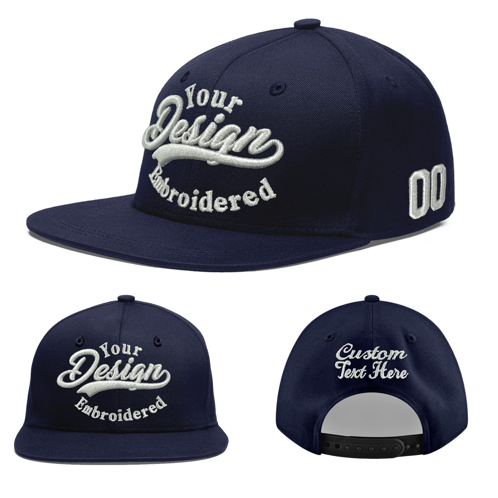 Custom Navy 3D Puff Embroidery Flat Embroidery Casual Sport Baseball Cap