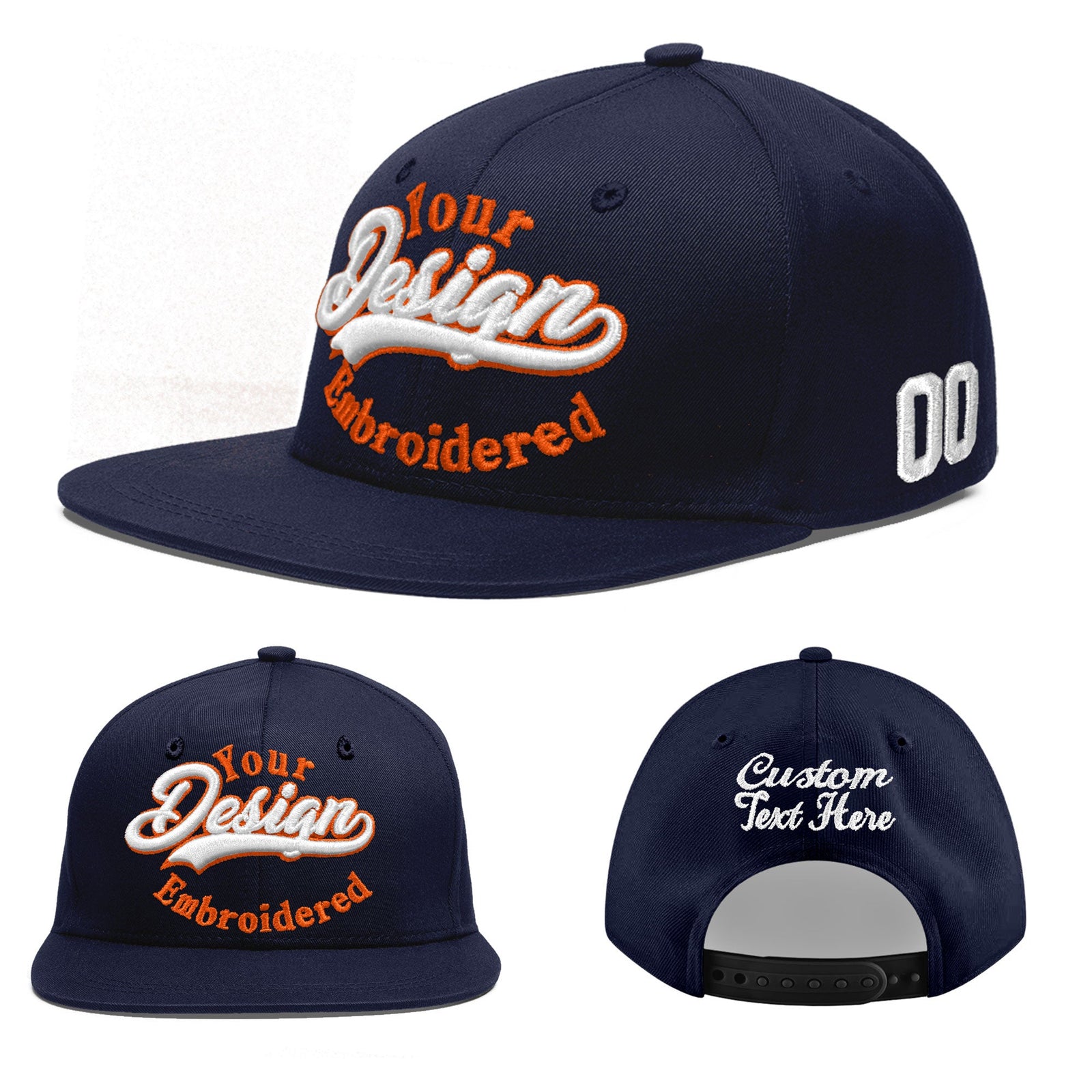 Custom Navy 3D Puff Embroidery Flat Embroidery Casual Sport Baseball Cap