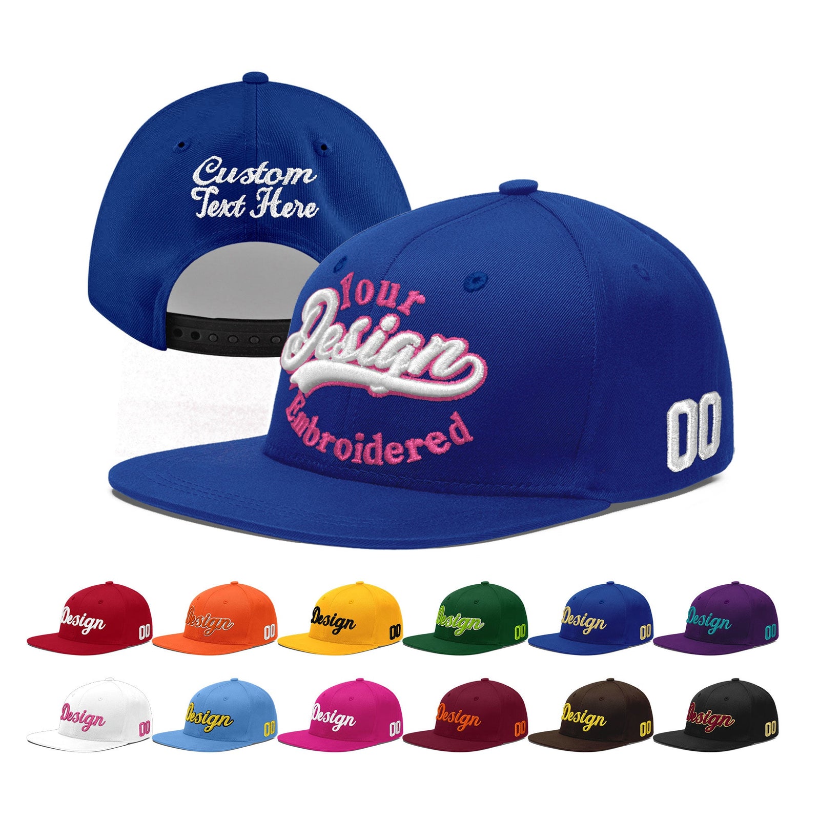 Custom Royal 3D Puff Embroidery Flat Embroidery Casual Sport Baseball Cap