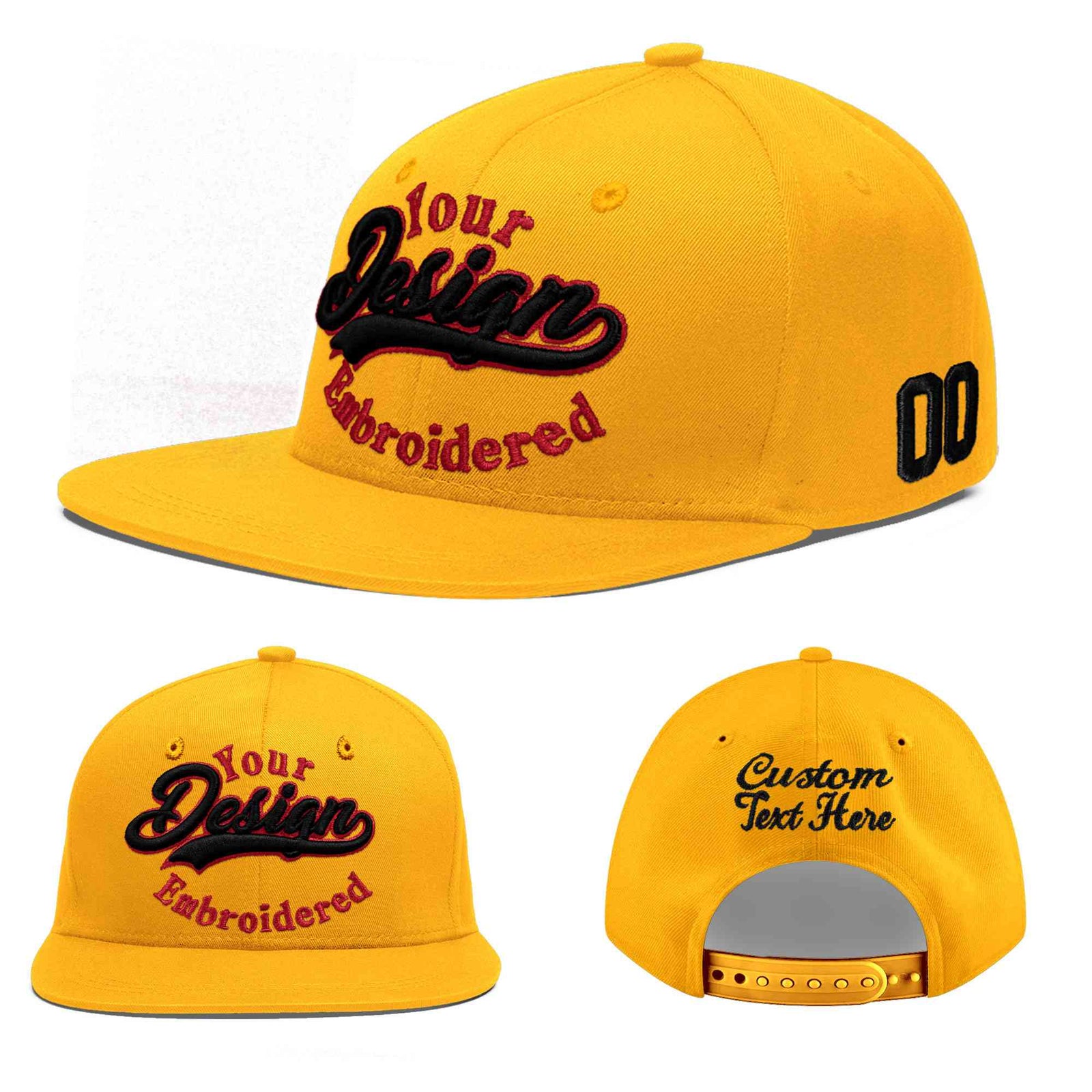 Custom Yellow 3D Puff Embroidery Flat Embroidery Casual Sport Baseball Cap