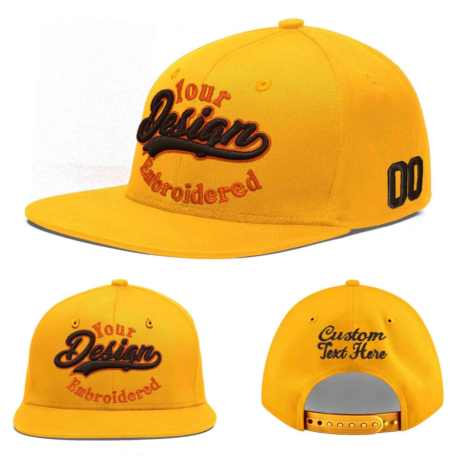 Custom Yellow 3D Puff Embroidery Flat Embroidery Casual Sport Baseball Cap