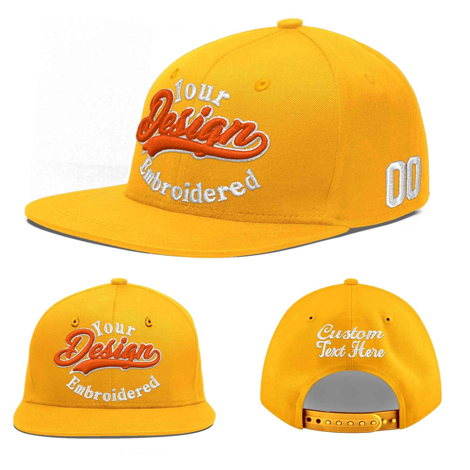 Custom Yellow 3D Puff Embroidery Flat Embroidery Casual Sport Baseball Cap