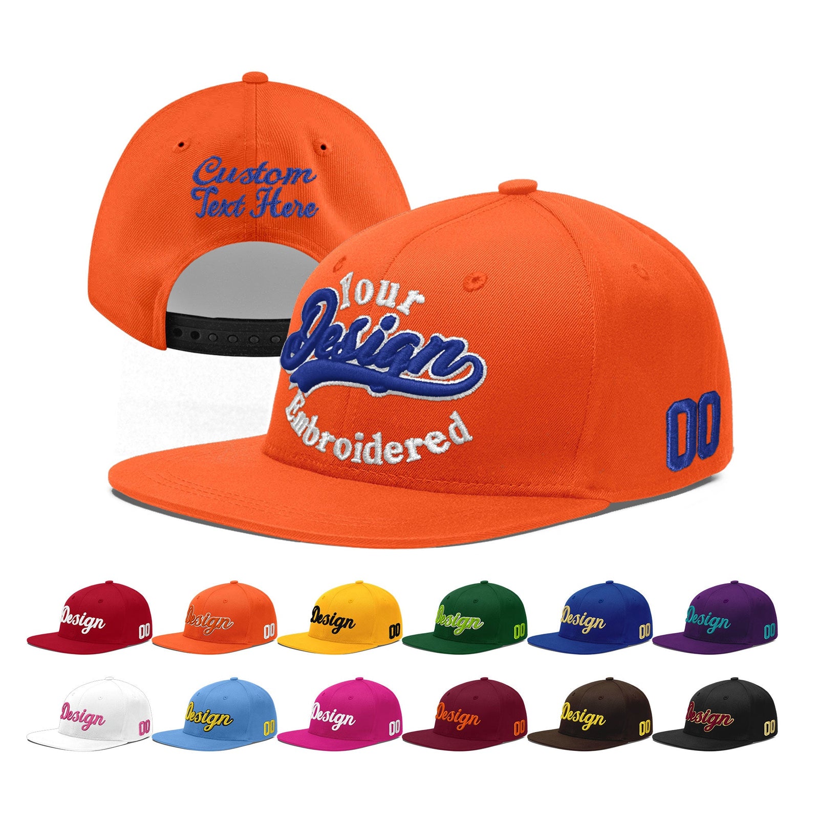 Custom Orange 3D Puff Embroidery Flat Embroidery Casual Sport Baseball Cap