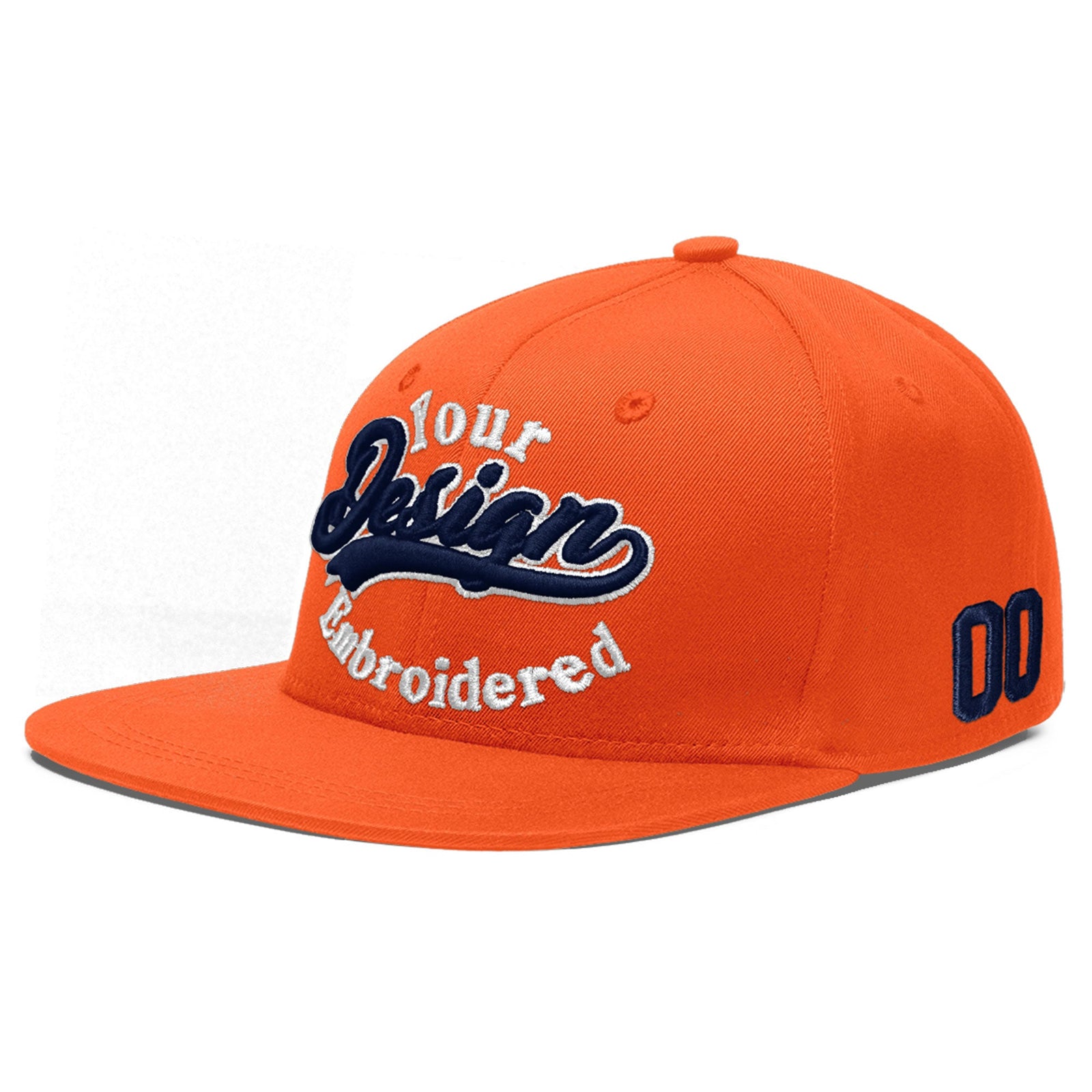 Custom Orange 3D Puff Embroidery Flat Embroidery Casual Sport Baseball Cap