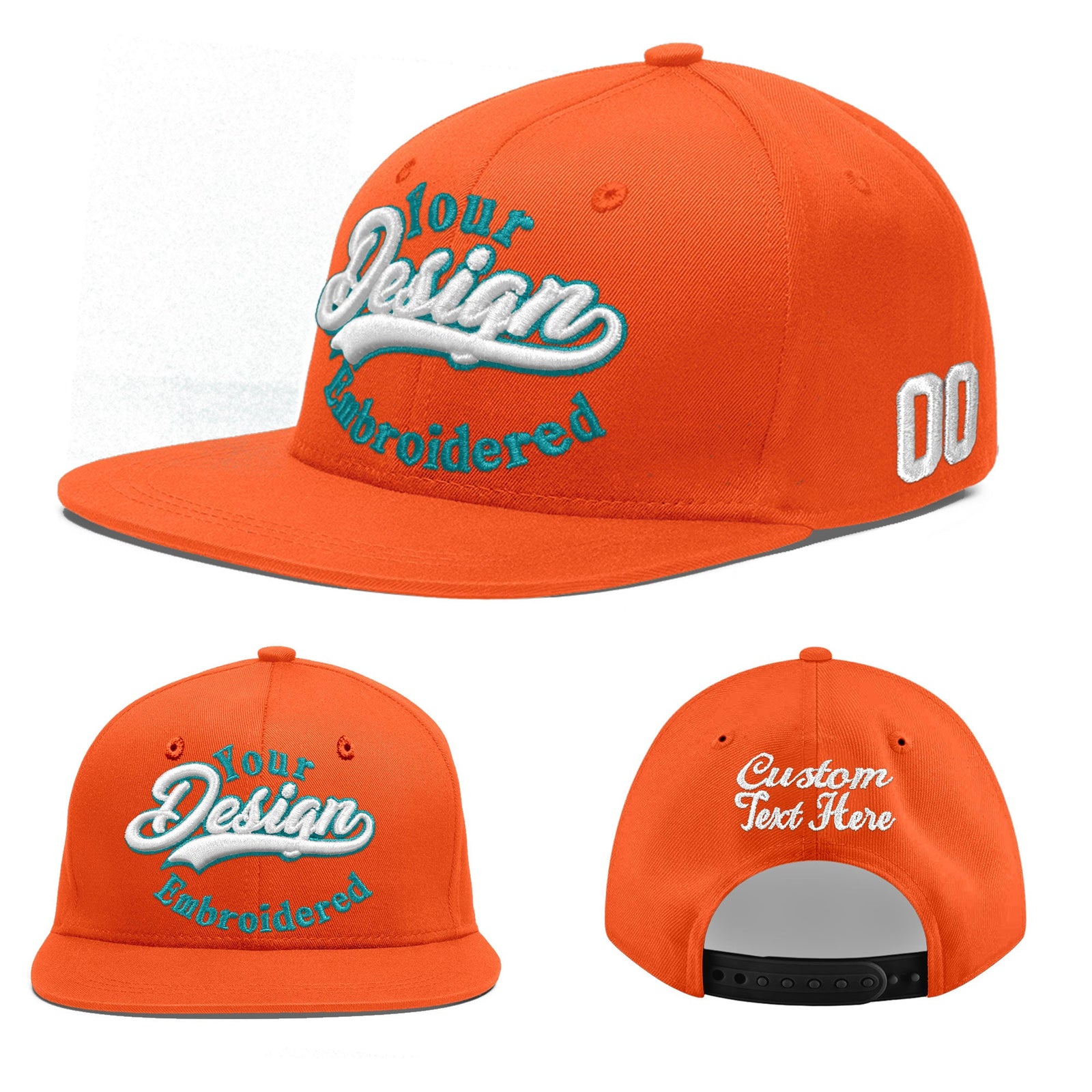 Custom Orange 3D Puff Embroidery Flat Embroidery Casual Sport Baseball Cap