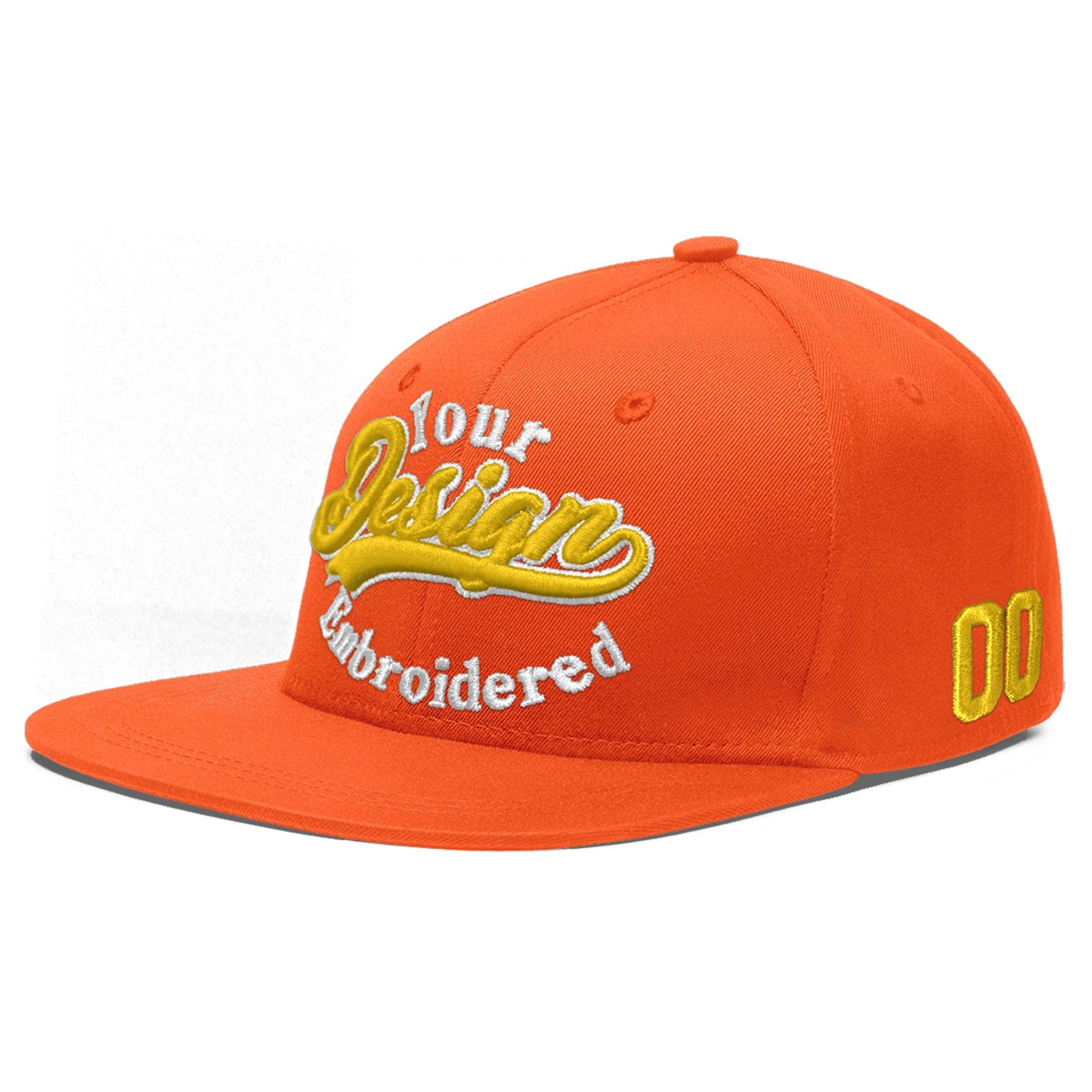 Custom Orange 3D Puff Embroidery Flat Embroidery Casual Sport Baseball Cap