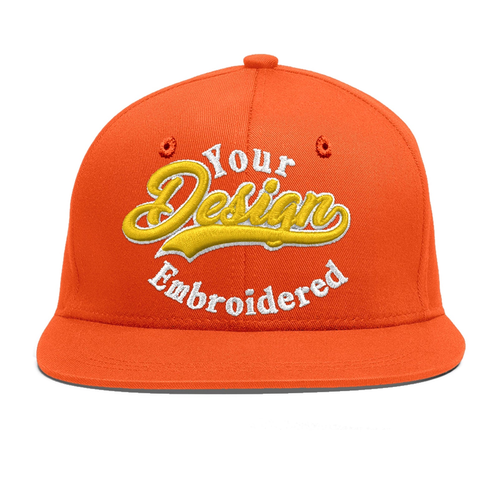 Custom Orange 3D Puff Embroidery Flat Embroidery Casual Sport Baseball Cap