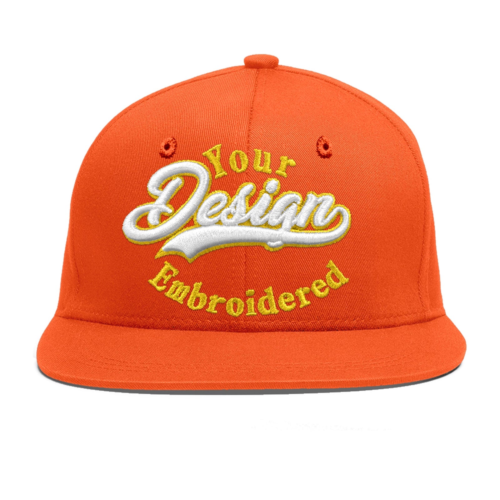 Custom Orange 3D Puff Embroidery Flat Embroidery Casual Sport Baseball Cap