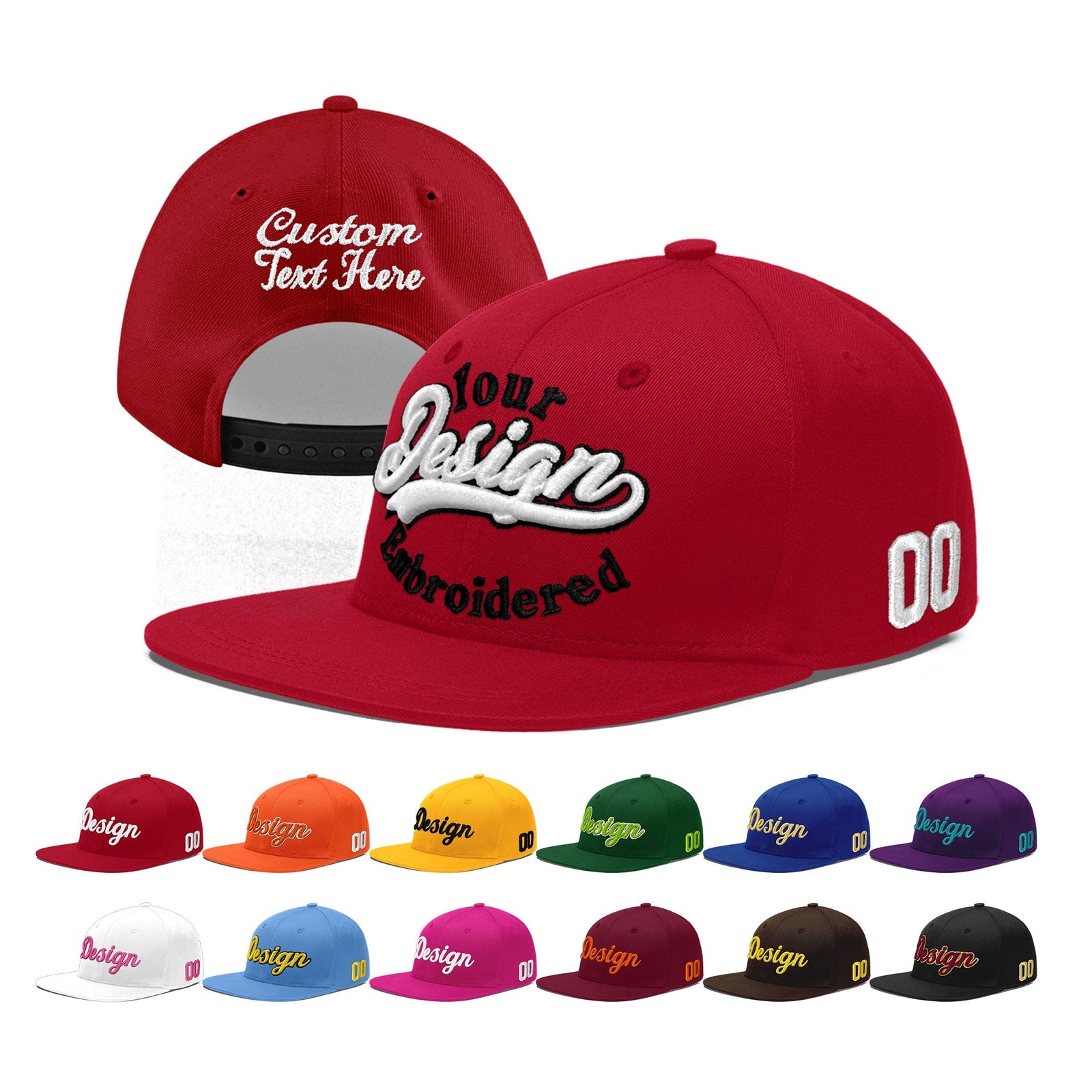 Custom Red 3D Puff Embroidery Flat Embroidery Casual Sport Baseball Cap