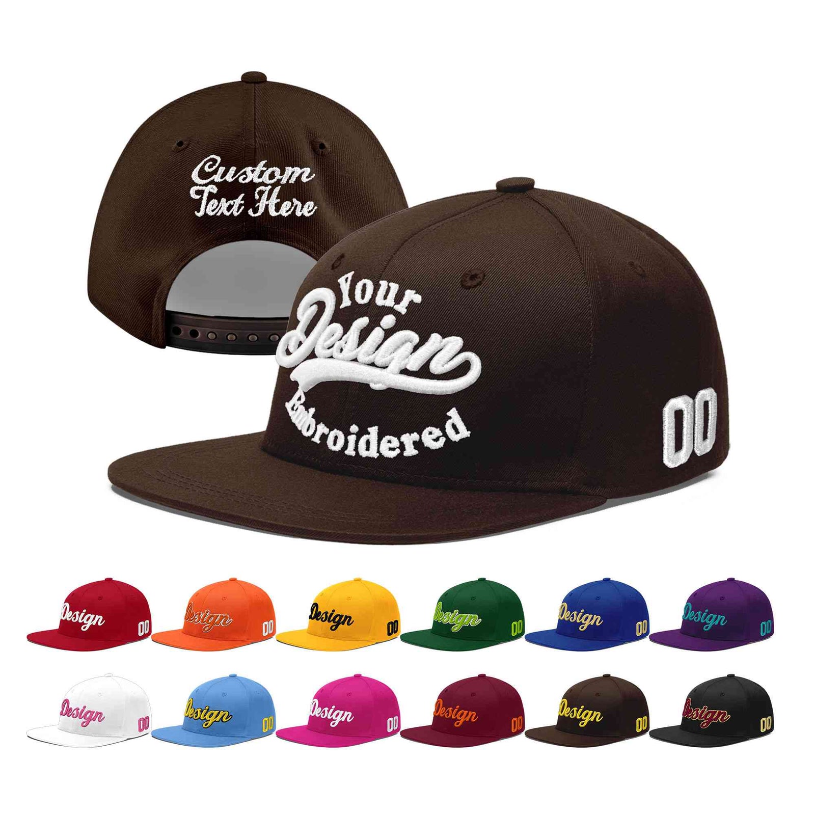 Custom Brown 3D Puff Embroidery Flat Embroidery Casual Sport Baseball Cap