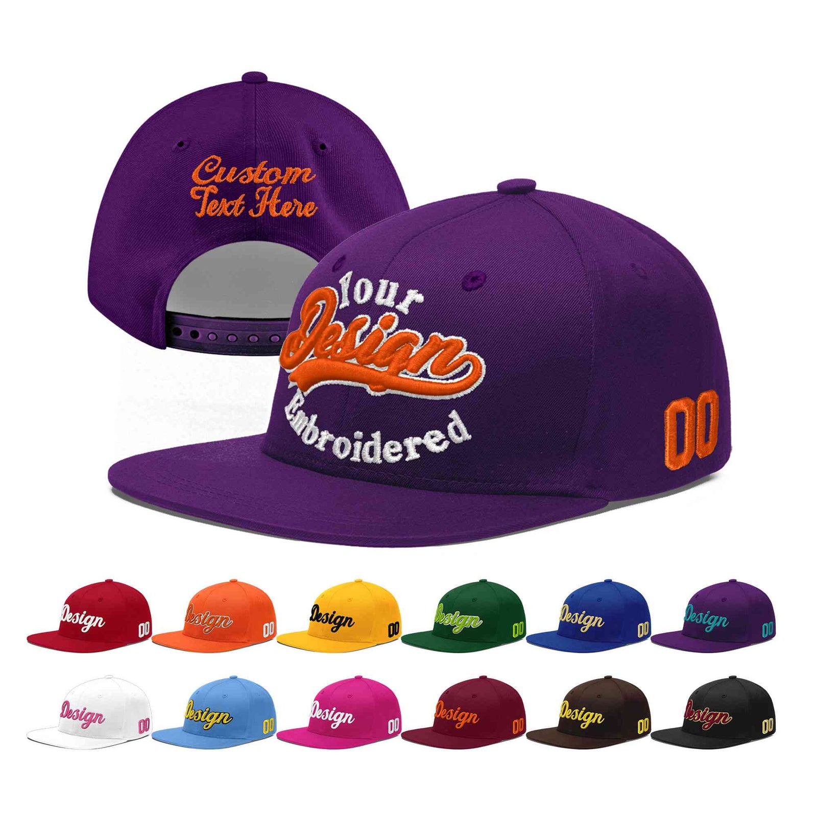Custom Purple 3D Puff Embroidery Flat Embroidery Casual Sport Baseball Cap