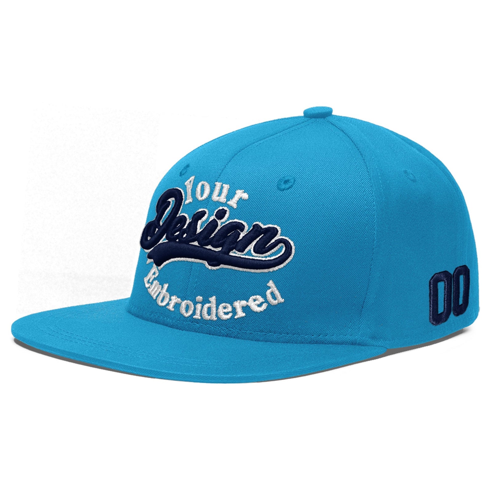 Custom Light Blue 3D Puff Embroidery Flat Embroidery Casual Sport Baseball Cap