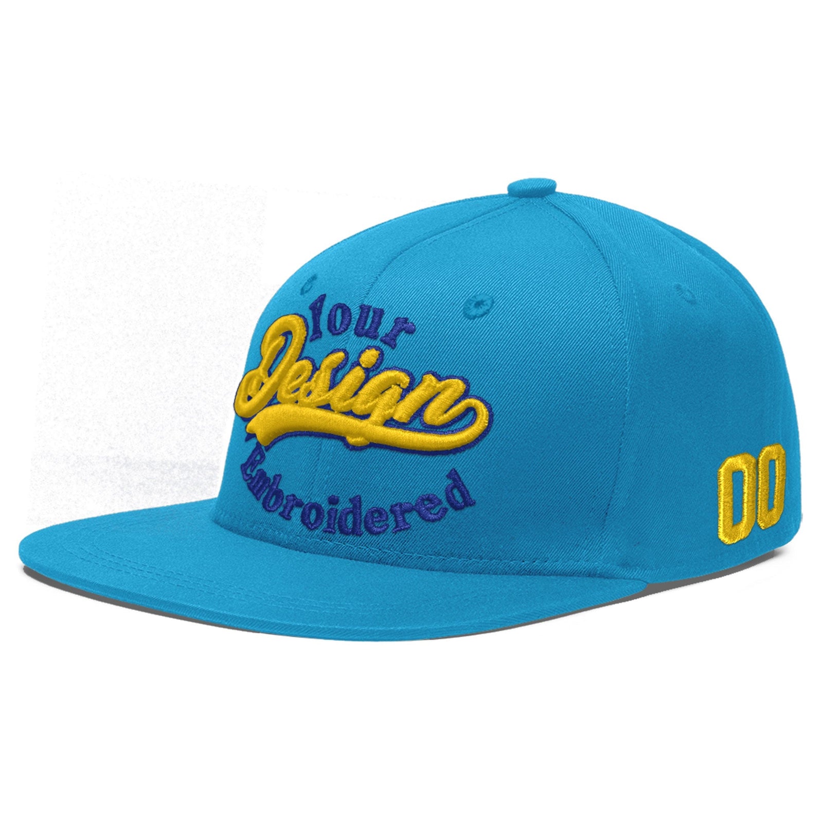 Custom Light Blue 3D Puff Embroidery Flat Embroidery Casual Sport Baseball Cap