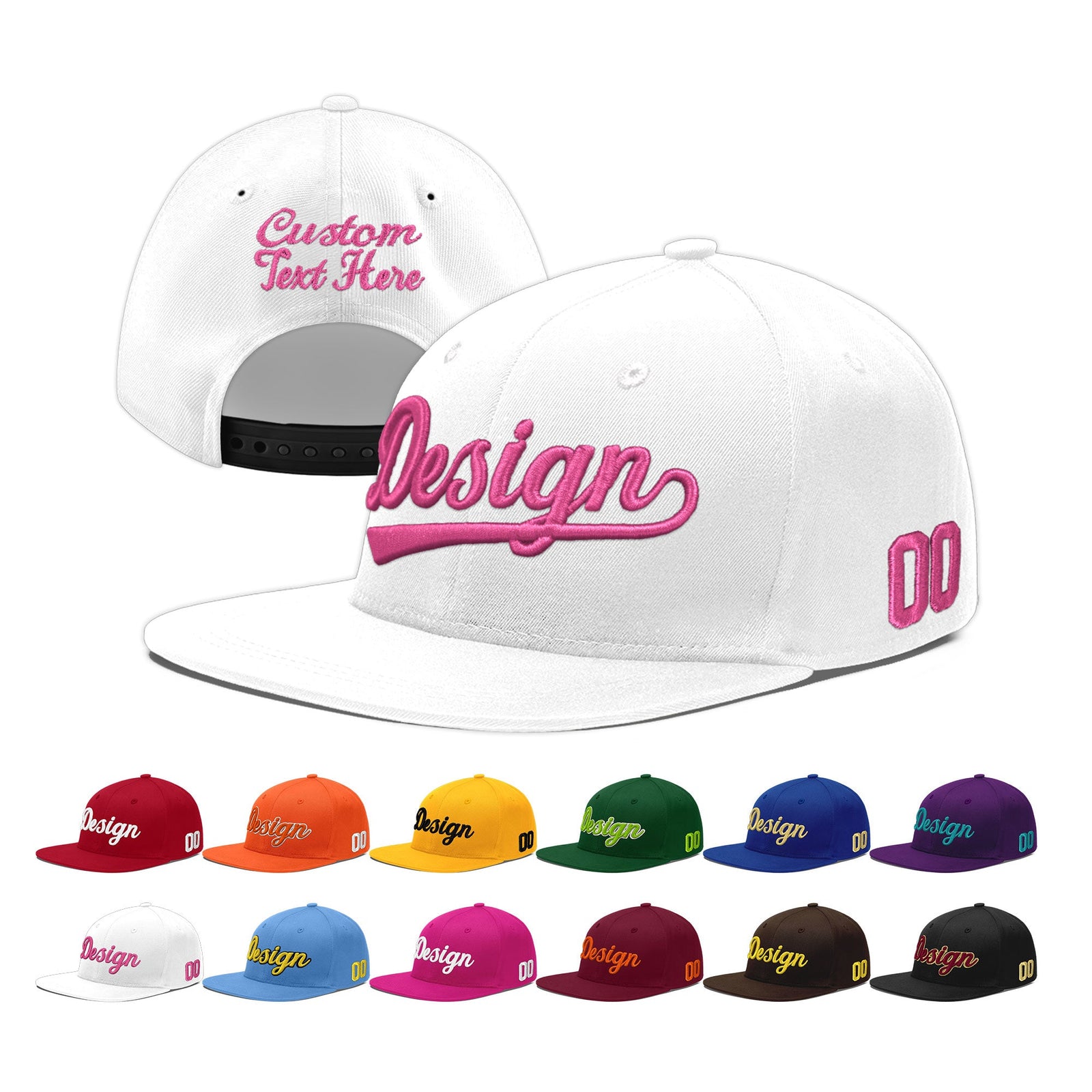 Custom White 3D Puff Embroidery Flat Embroidery Casual Sport Baseball Cap