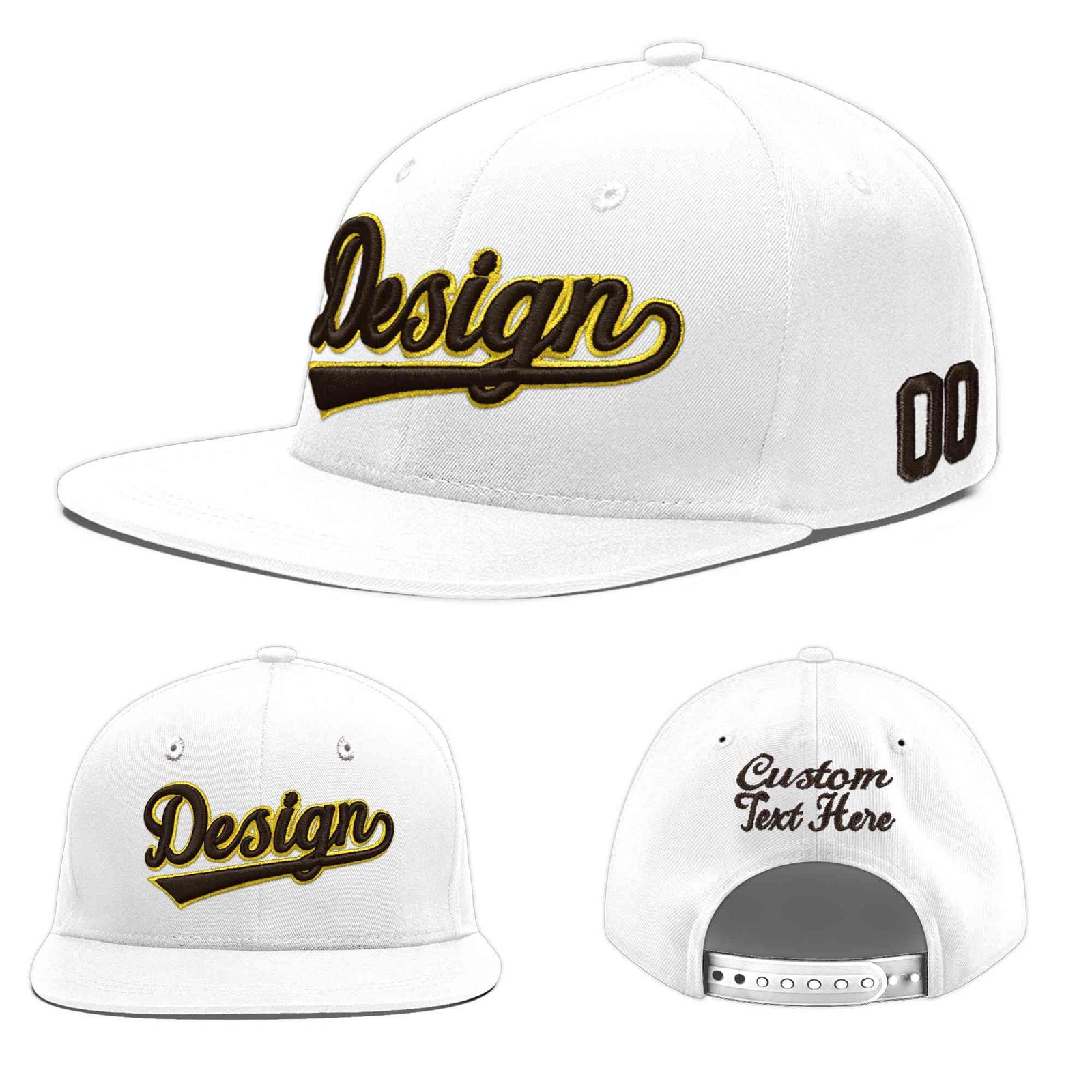 Custom White 3D Puff Embroidery Flat Embroidery Casual Sport Baseball Cap