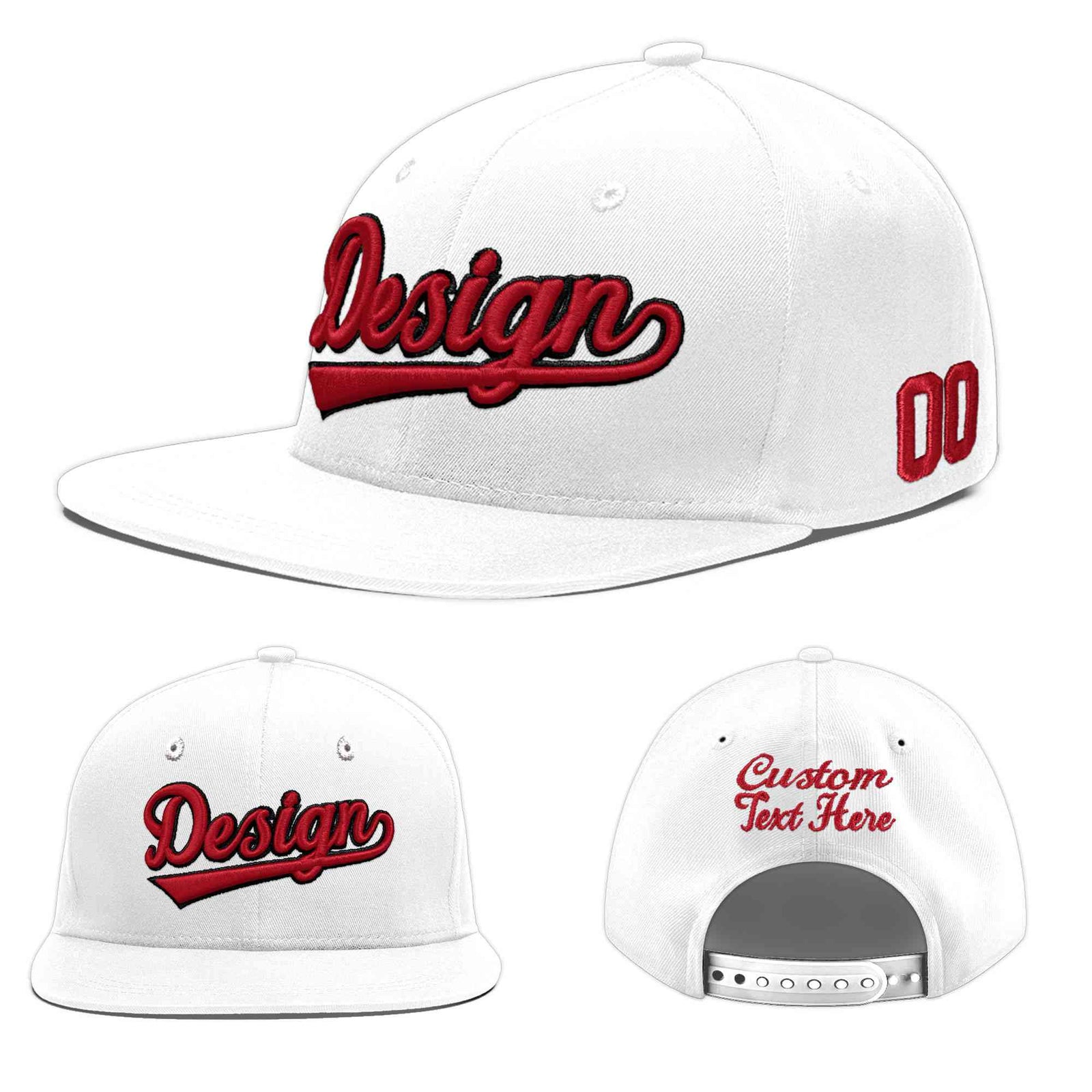 Custom White 3D Puff Embroidery Flat Embroidery Casual Sport Baseball Cap