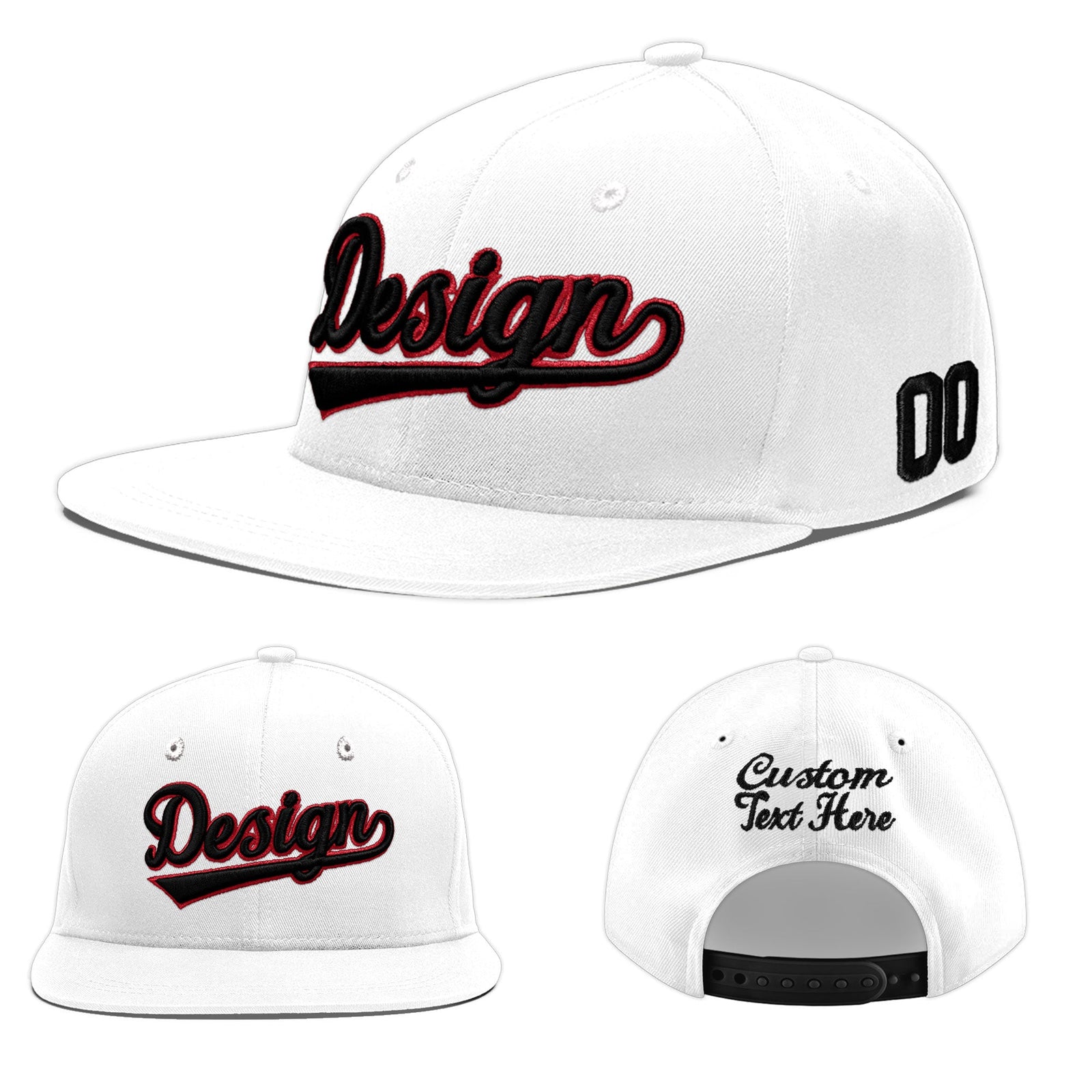 Custom White 3D Puff Embroidery Flat Embroidery Casual Sport Baseball Cap