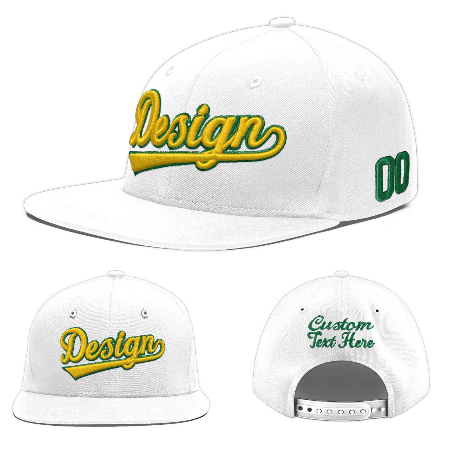 Custom White 3D Puff Embroidery Flat Embroidery Casual Sport Baseball Cap