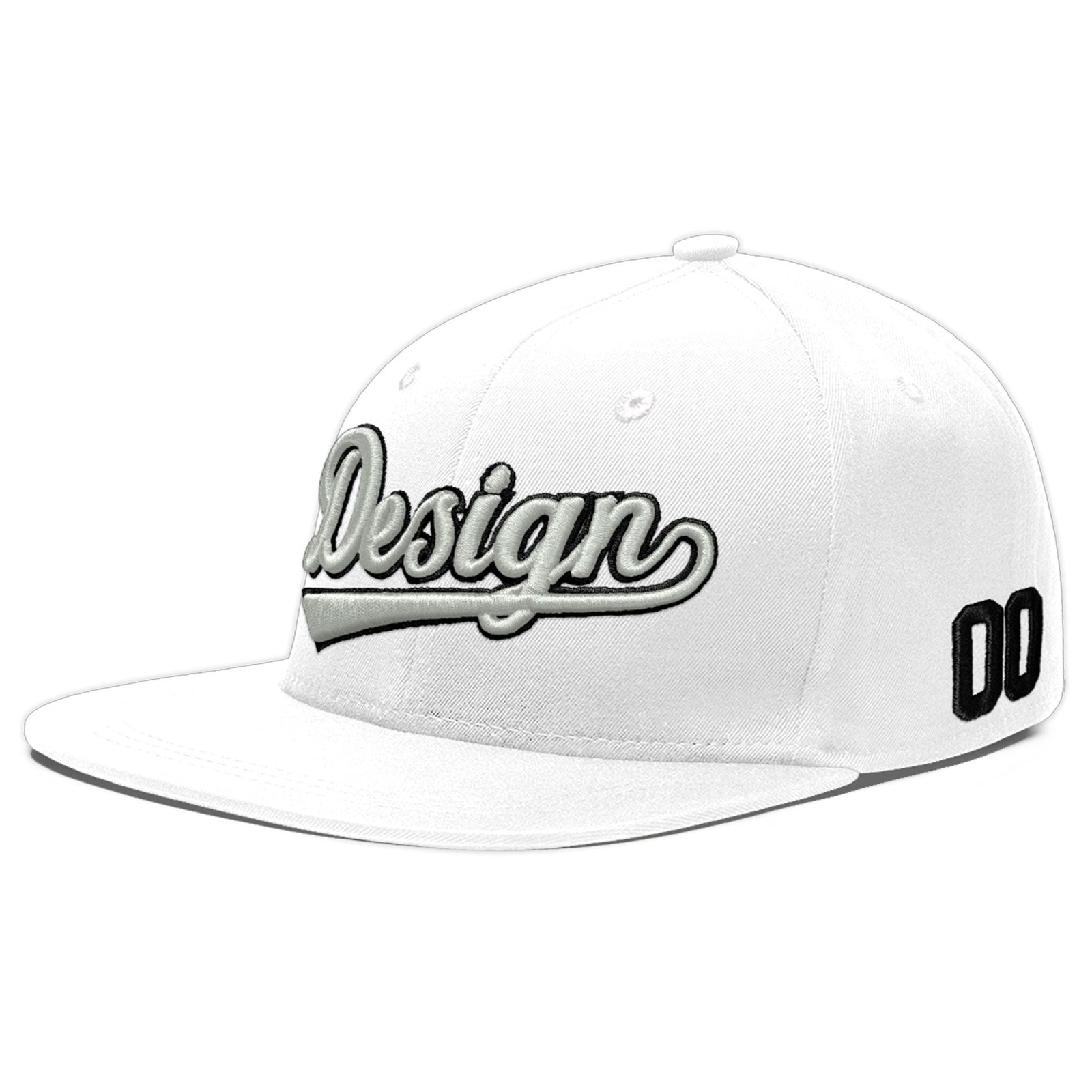 Custom White 3D Puff Embroidery Flat Embroidery Casual Sport Baseball Cap